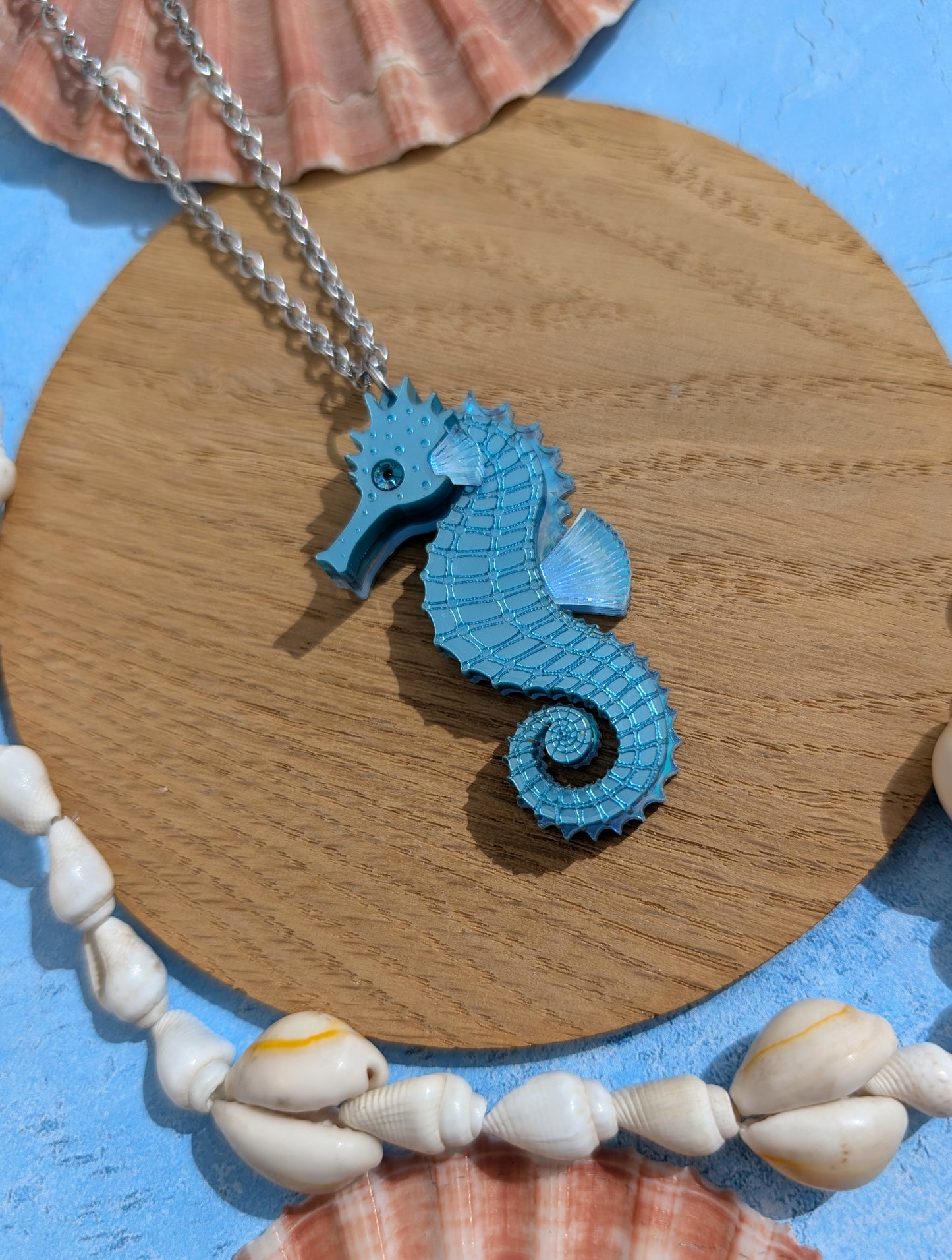 PRE ORDER Single Seahorse Small Pendant (YELLOW, PINK or BLUE) (Same size as statement earrings) (iridescent option matches other pieces)