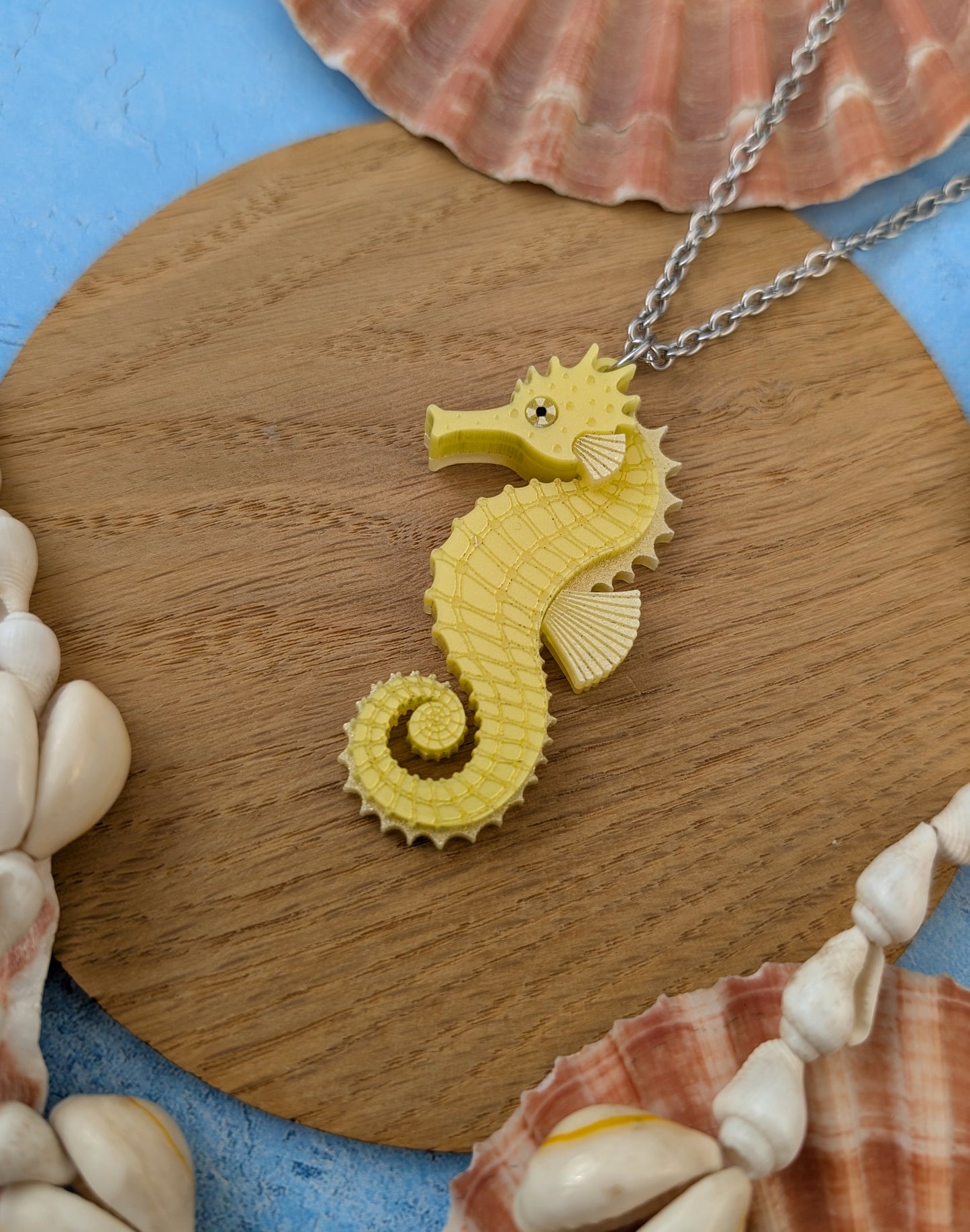PRE ORDER Single Seahorse Small Pendant (YELLOW, PINK or BLUE) (Same size as statement earrings) (iridescent option matches other pieces)