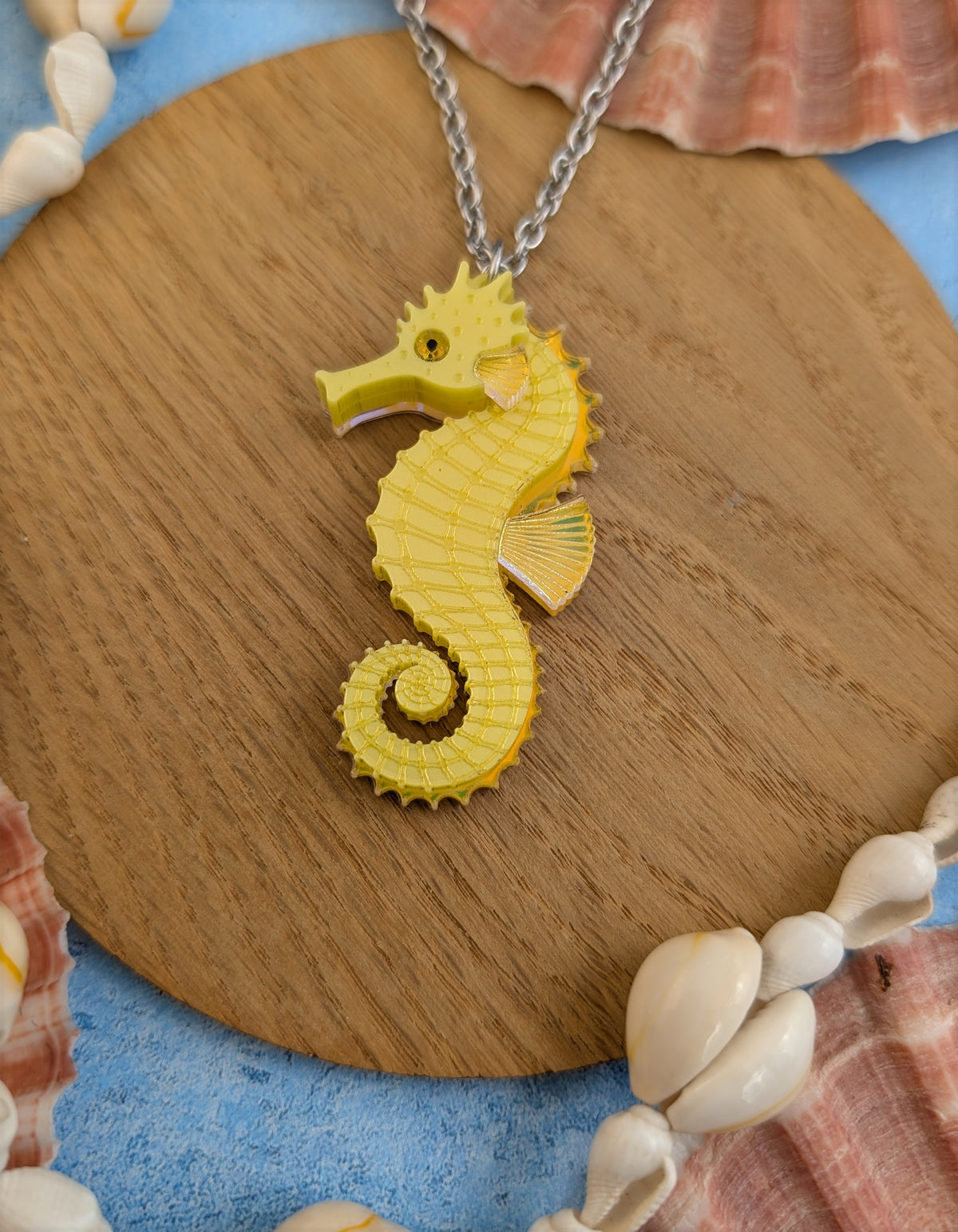 PRE ORDER Single Seahorse Small Pendant (YELLOW, PINK or BLUE) (Same size as statement earrings) (iridescent option matches other pieces)
