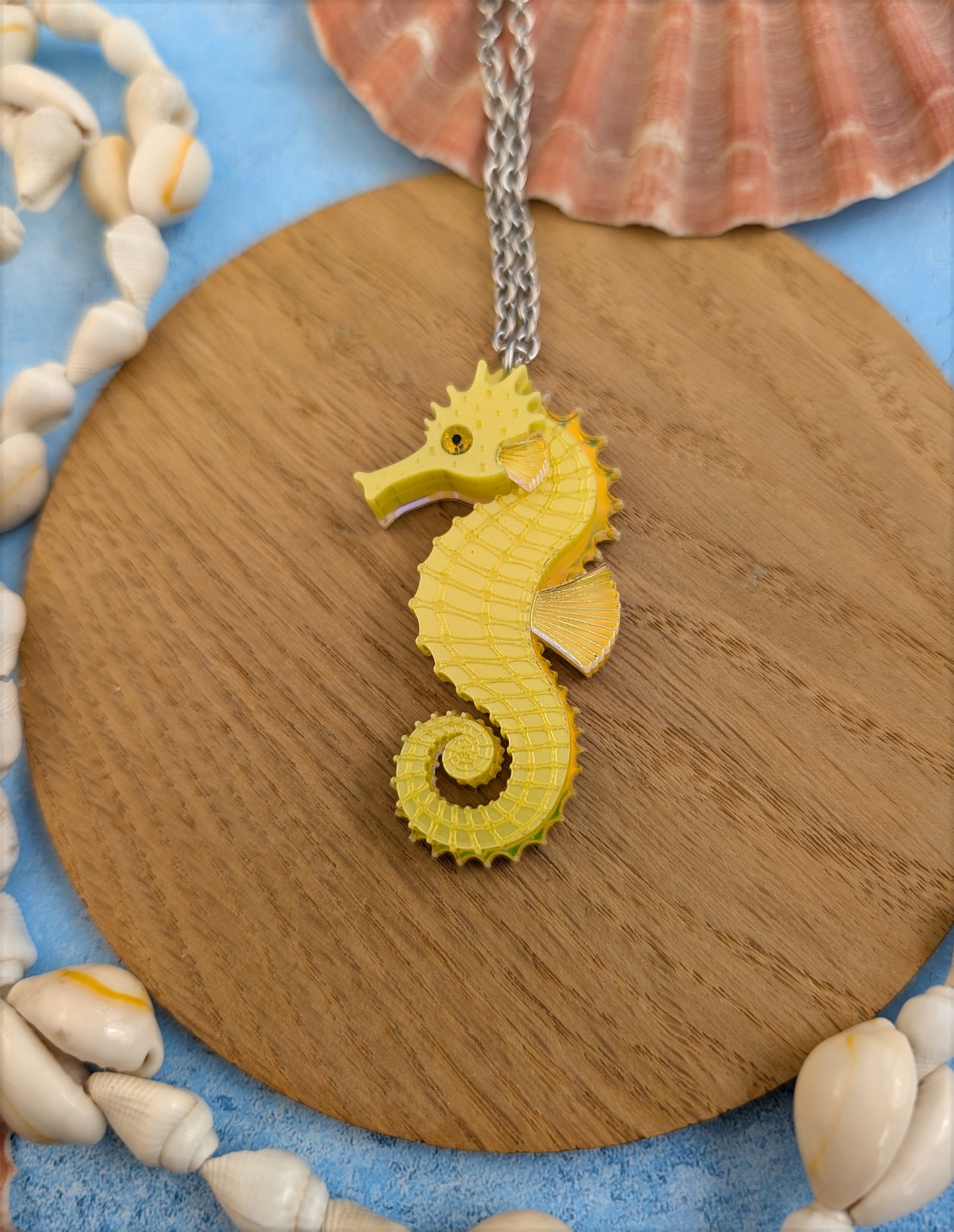 PRE ORDER Single Seahorse Small Pendant (YELLOW, PINK or BLUE) (Same size as statement earrings) (iridescent option matches other pieces)
