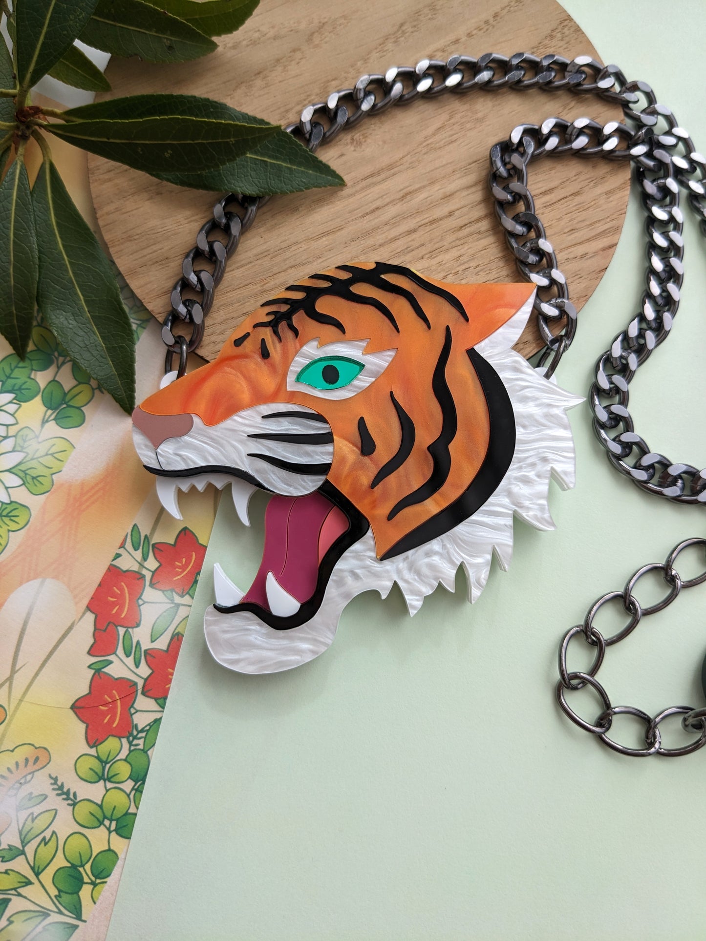 PRE ORDER Japanese Inspired Tiger Necklace - Choose from marble pearl or plain orange,