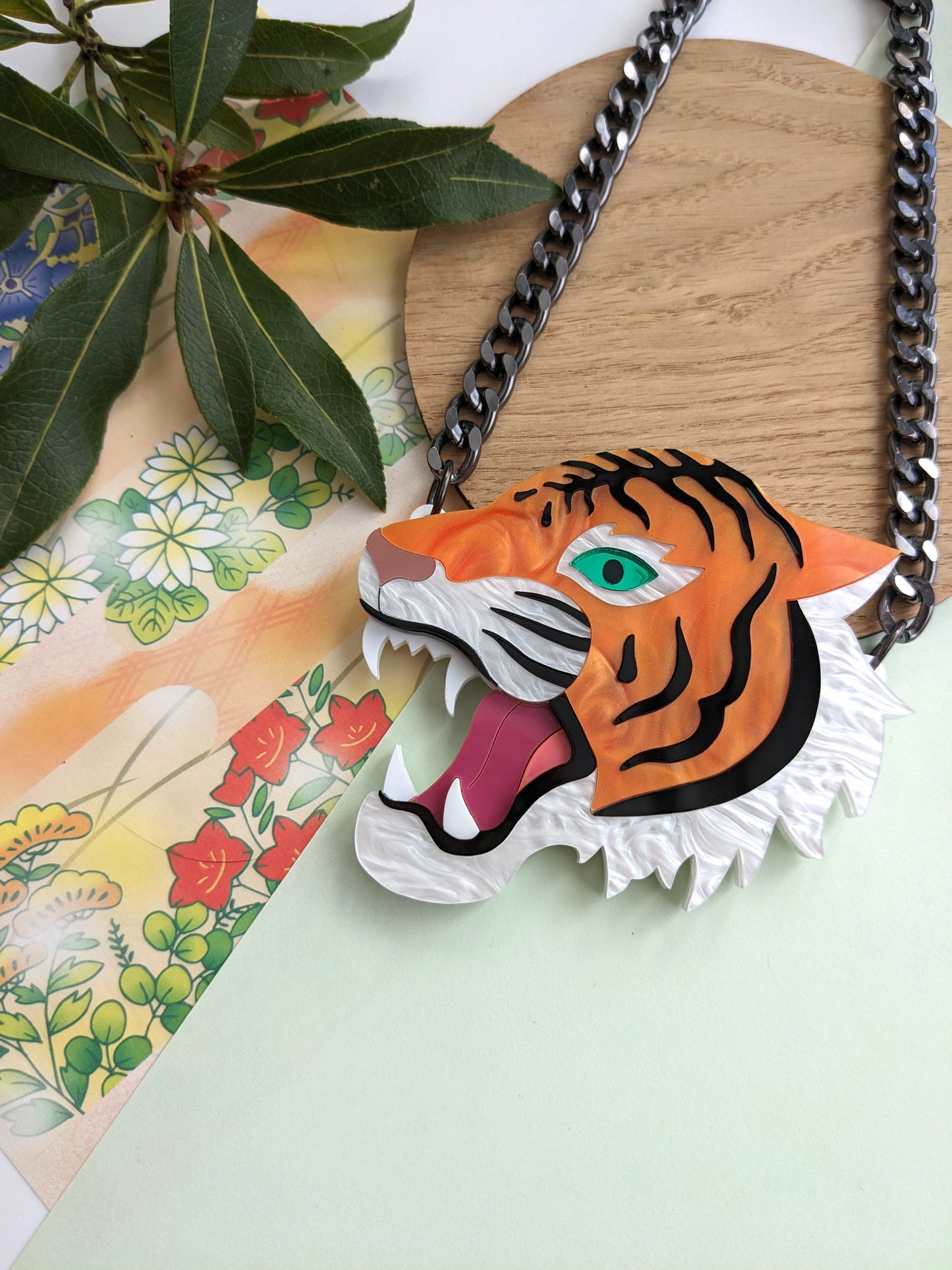 PRE ORDER Japanese Inspired Tiger Necklace - Choose from marble pearl or plain orange,