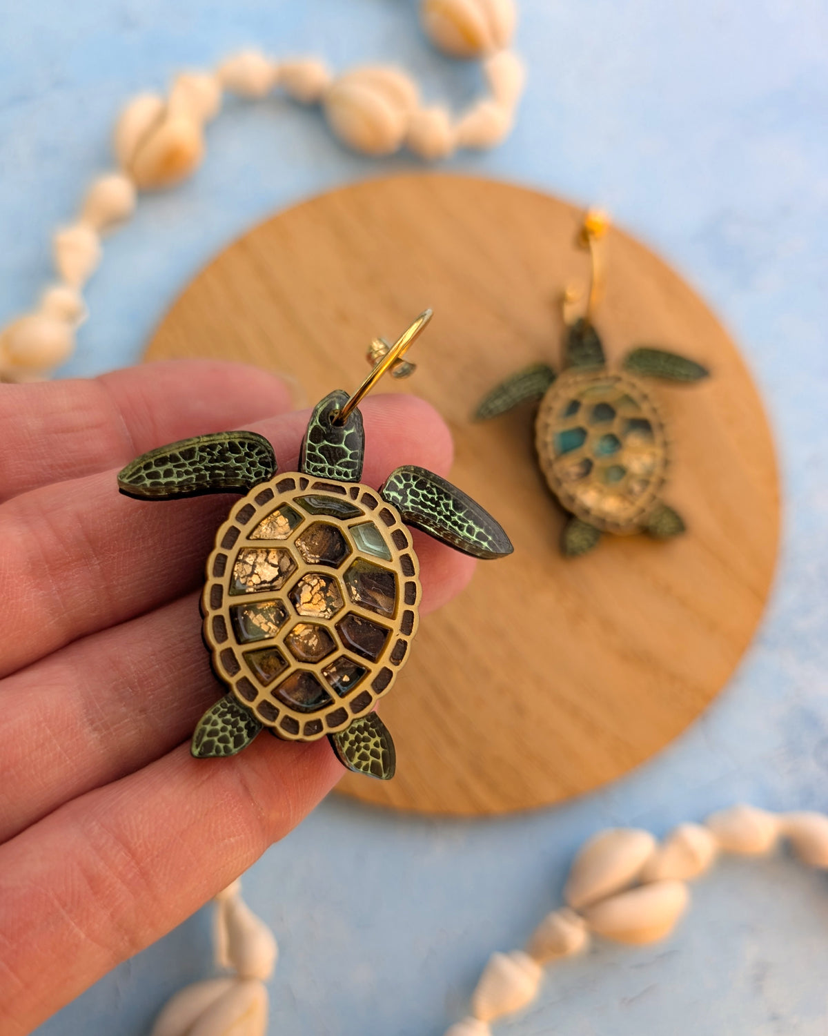 PRE ORDER Turtle Earrings (featuring in house recycled acrylic)