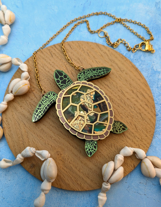 PRE ORDER Turtle Necklace (featuring in house recycled acrylic)