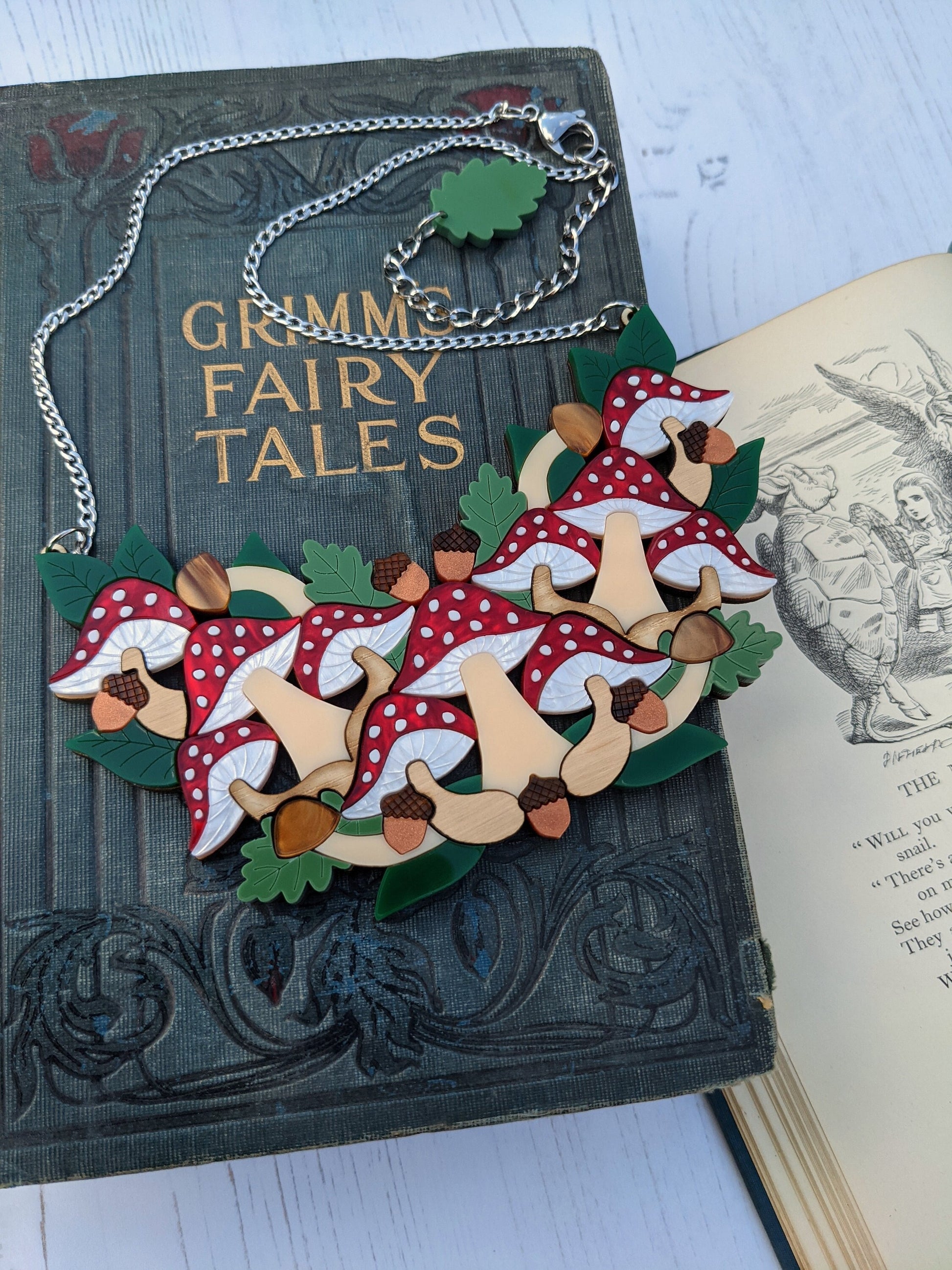 Acrylic laser mushroom toadstool fly agaric necklace 