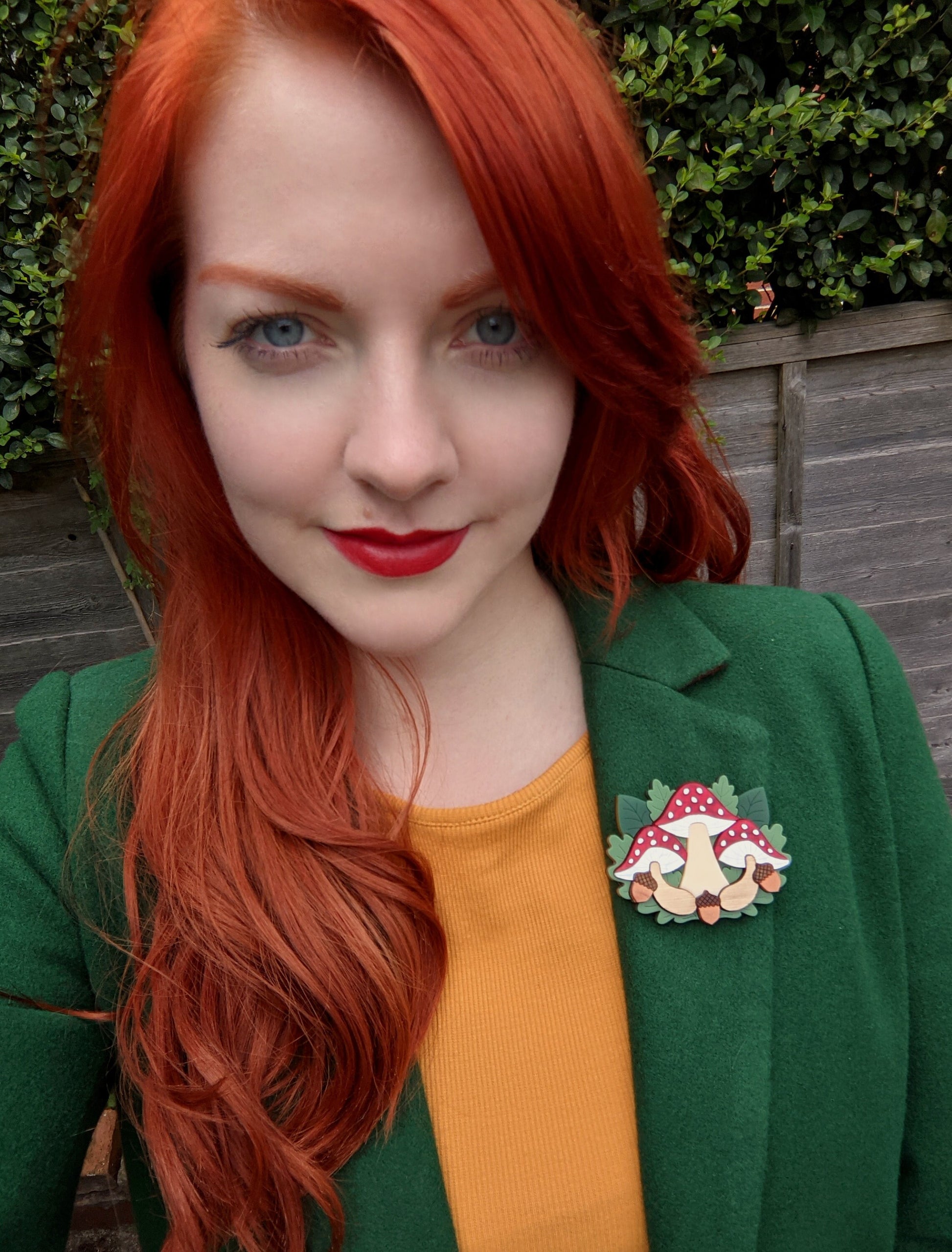Laser cut acrylic fly agaric mushroom brooch 