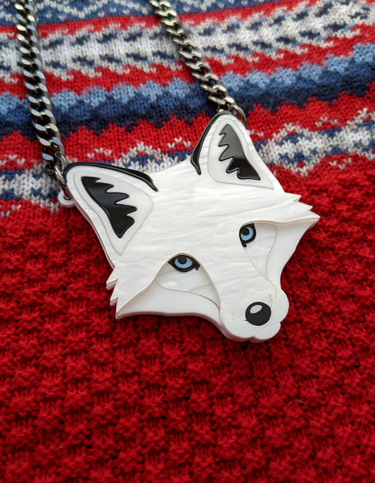 PRE ORDER Statement Fox Head Necklace - 'Winter'