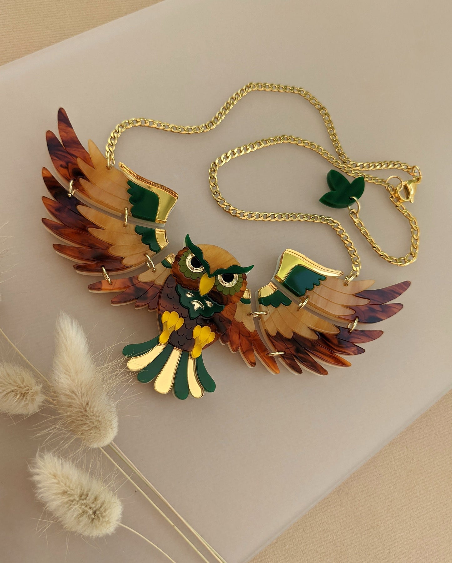 PRE ORDER Statement Owl Necklace - 'Forest'