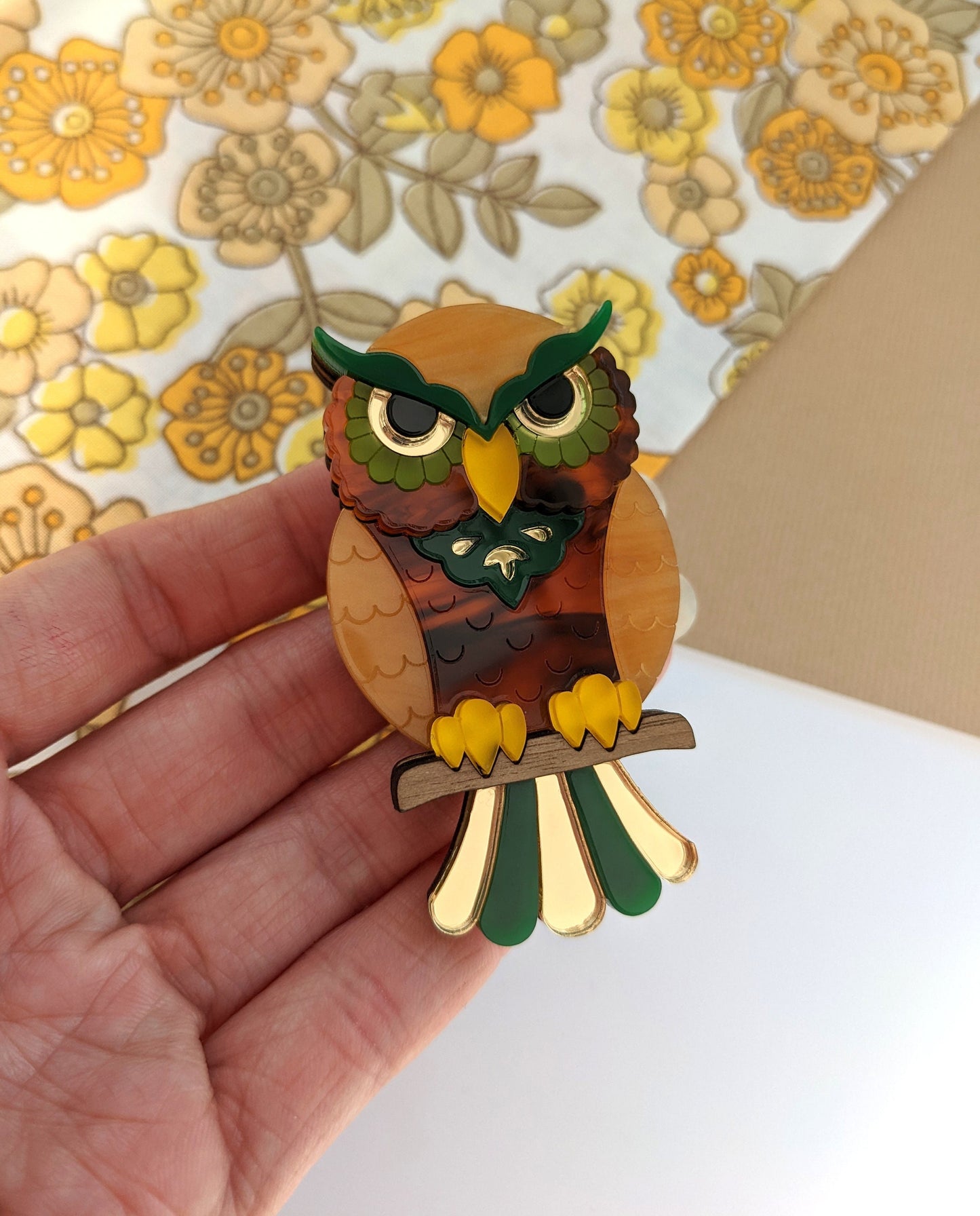 PRE ORDER Owl Brooch - 'Forest'