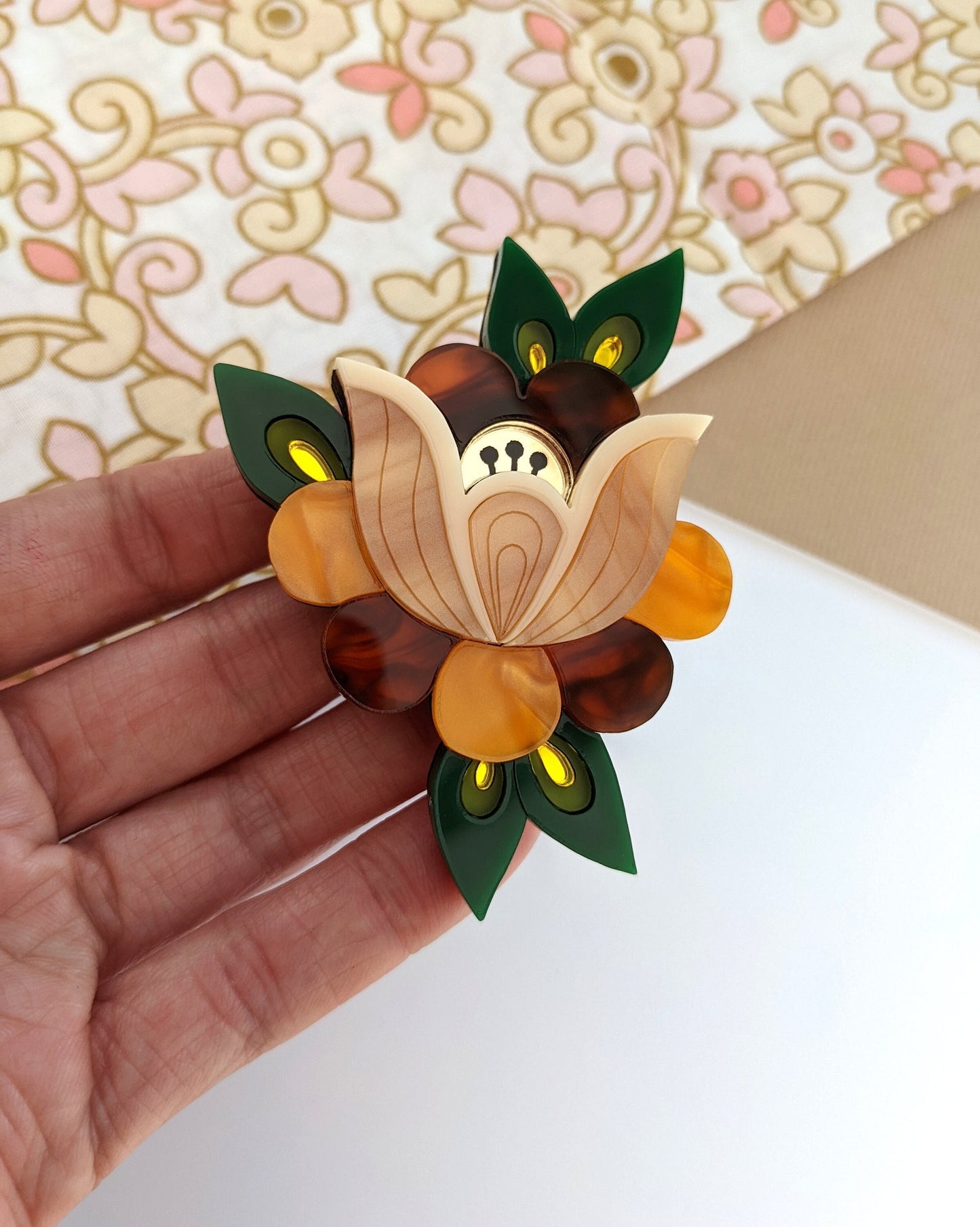 PRE ORDER Folk Floral Brooch - Tortoiseshell