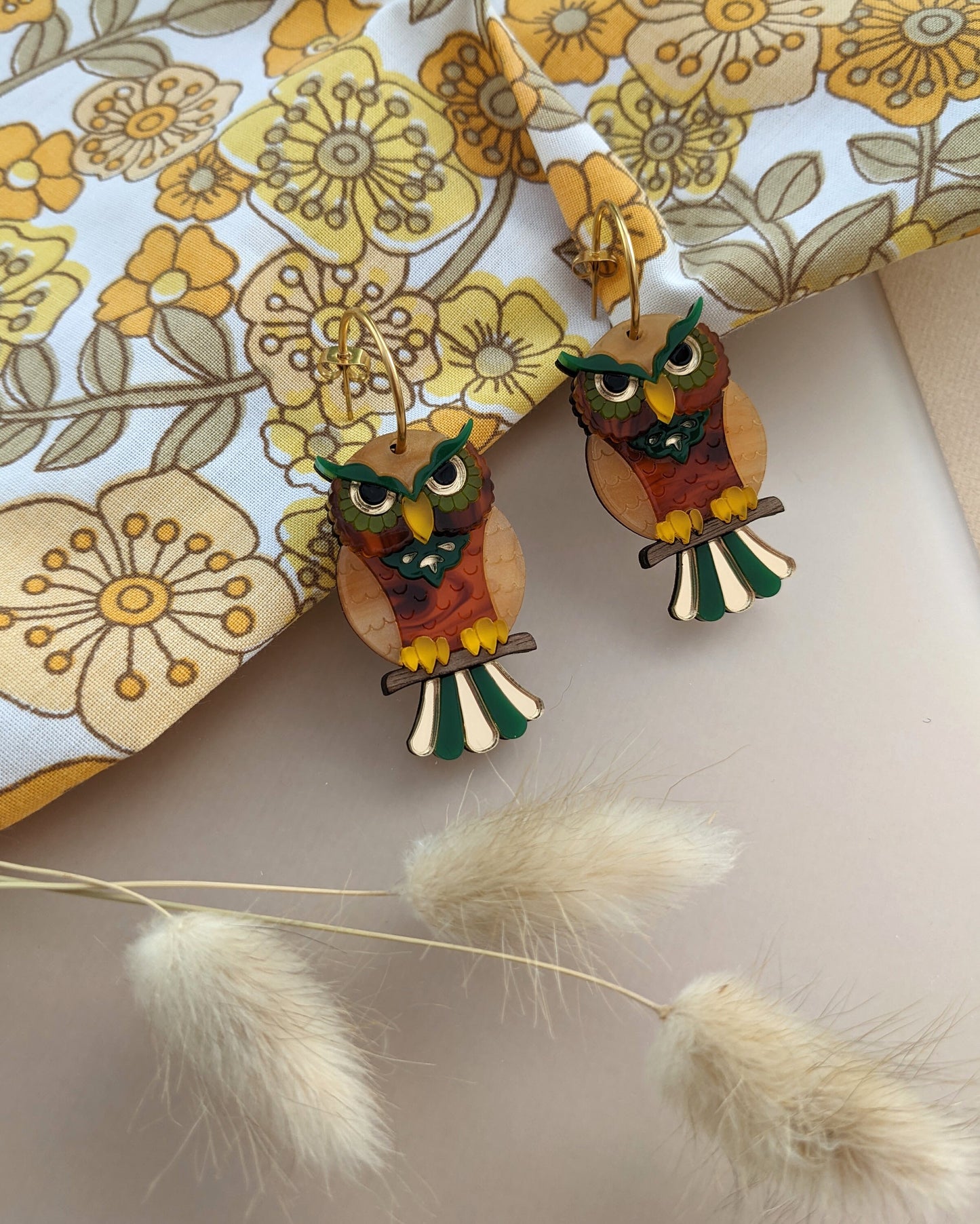 PRE ORDER Owl Hoop Earrings - 'Forest'