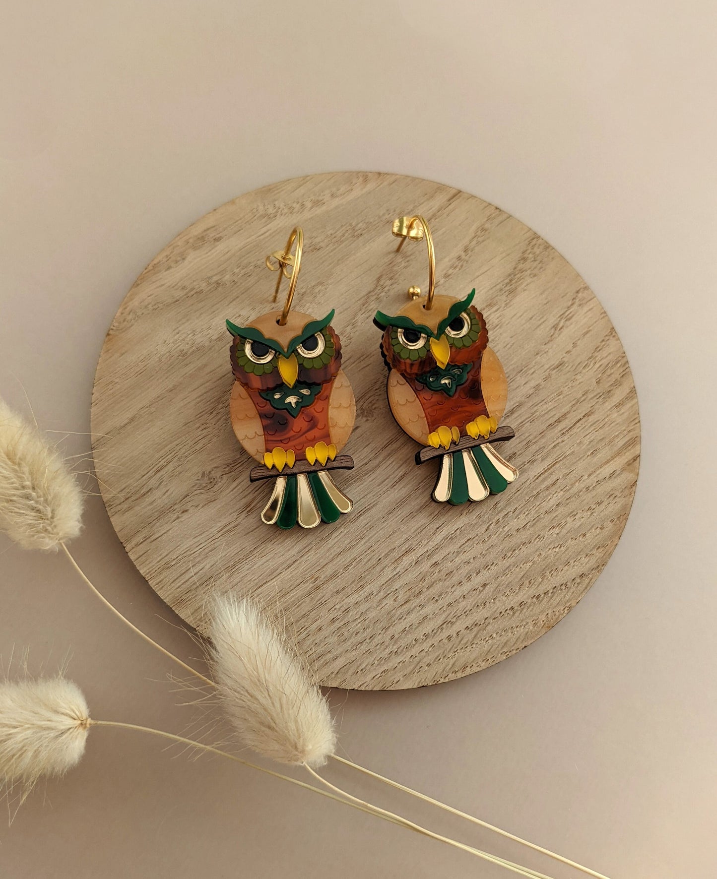 PRE ORDER Owl Hoop Earrings - 'Forest'