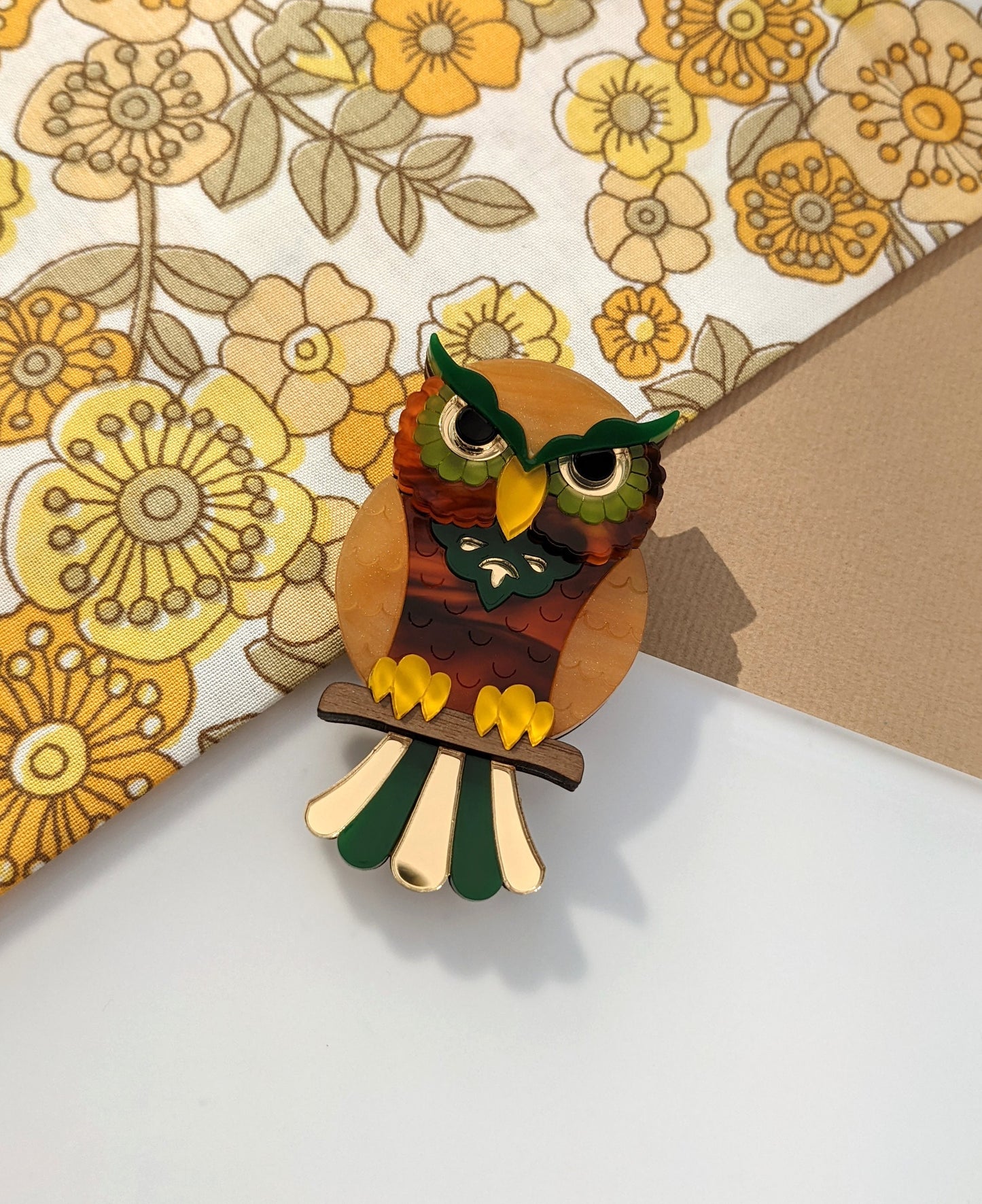 PRE ORDER Owl Brooch - 'Forest'