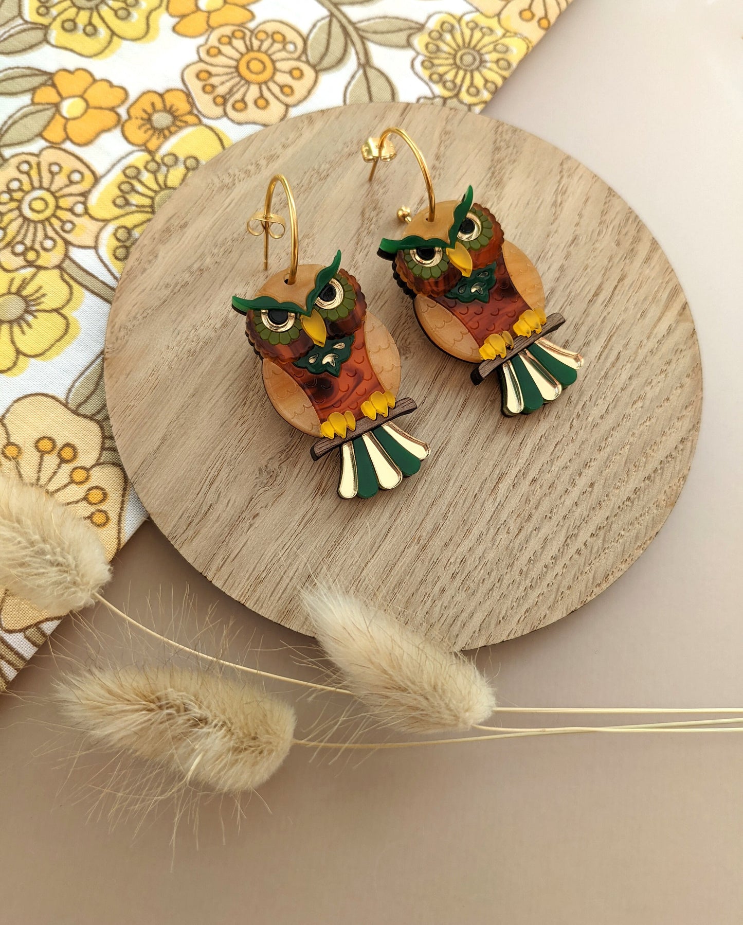 PRE ORDER Owl Hoop Earrings - 'Forest'