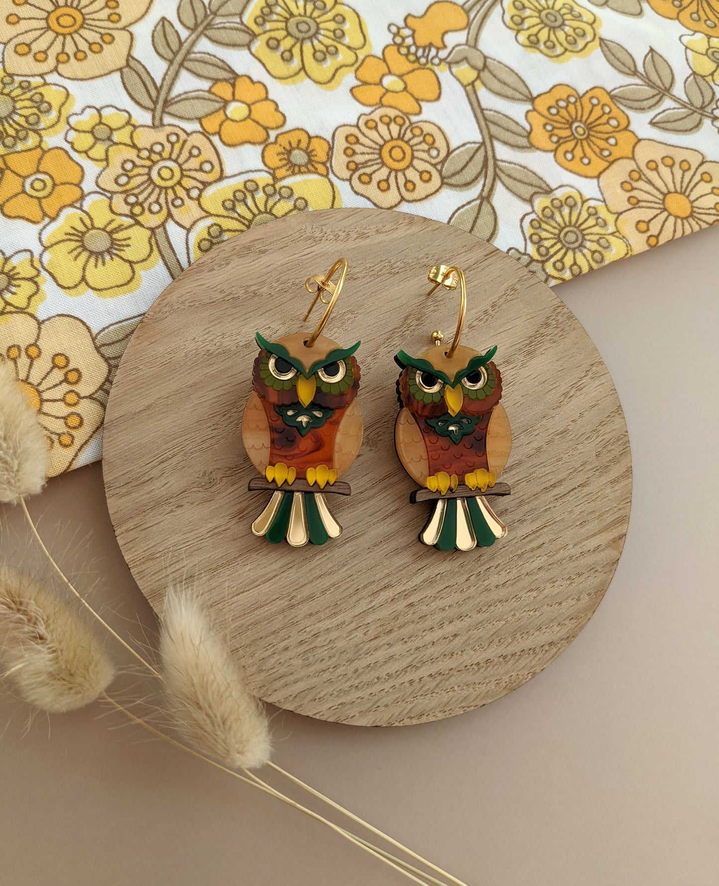 PRE ORDER Owl Hoop Earrings - 'Forest'