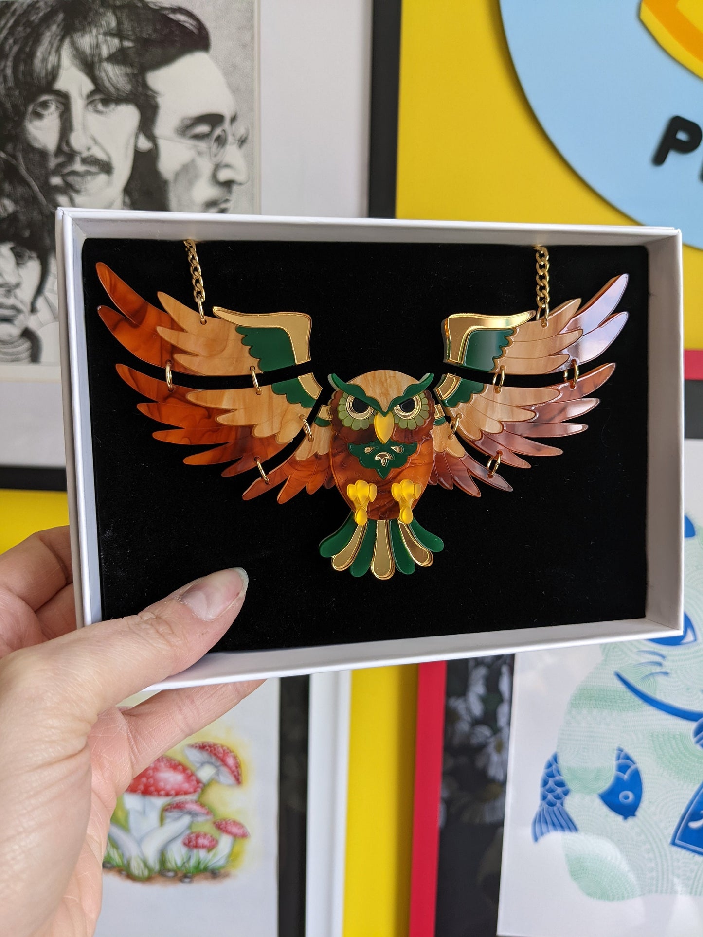 PRE ORDER Statement Owl Necklace - 'Forest'