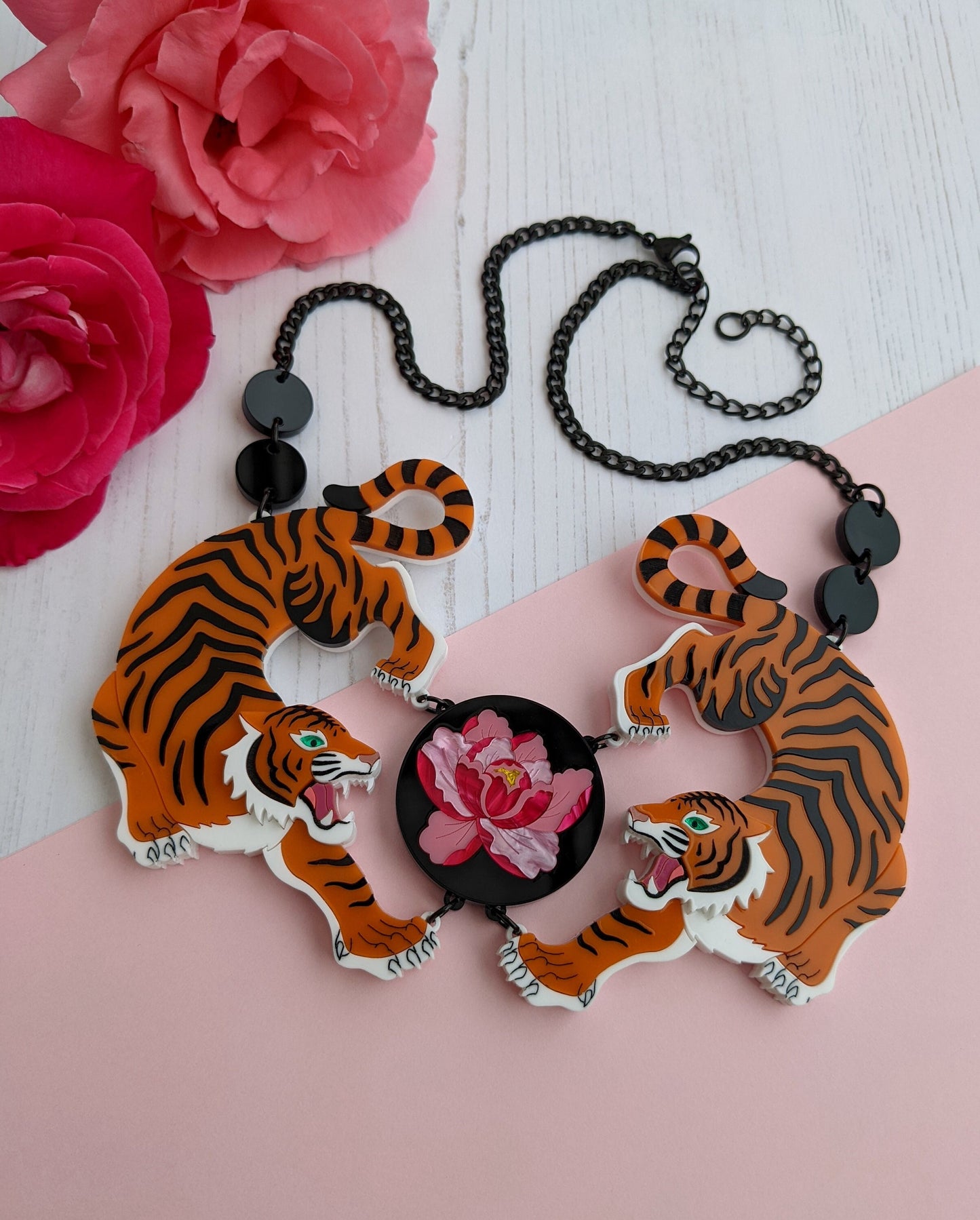 PRE ORDER Statement Double Tiger Necklace - Orange