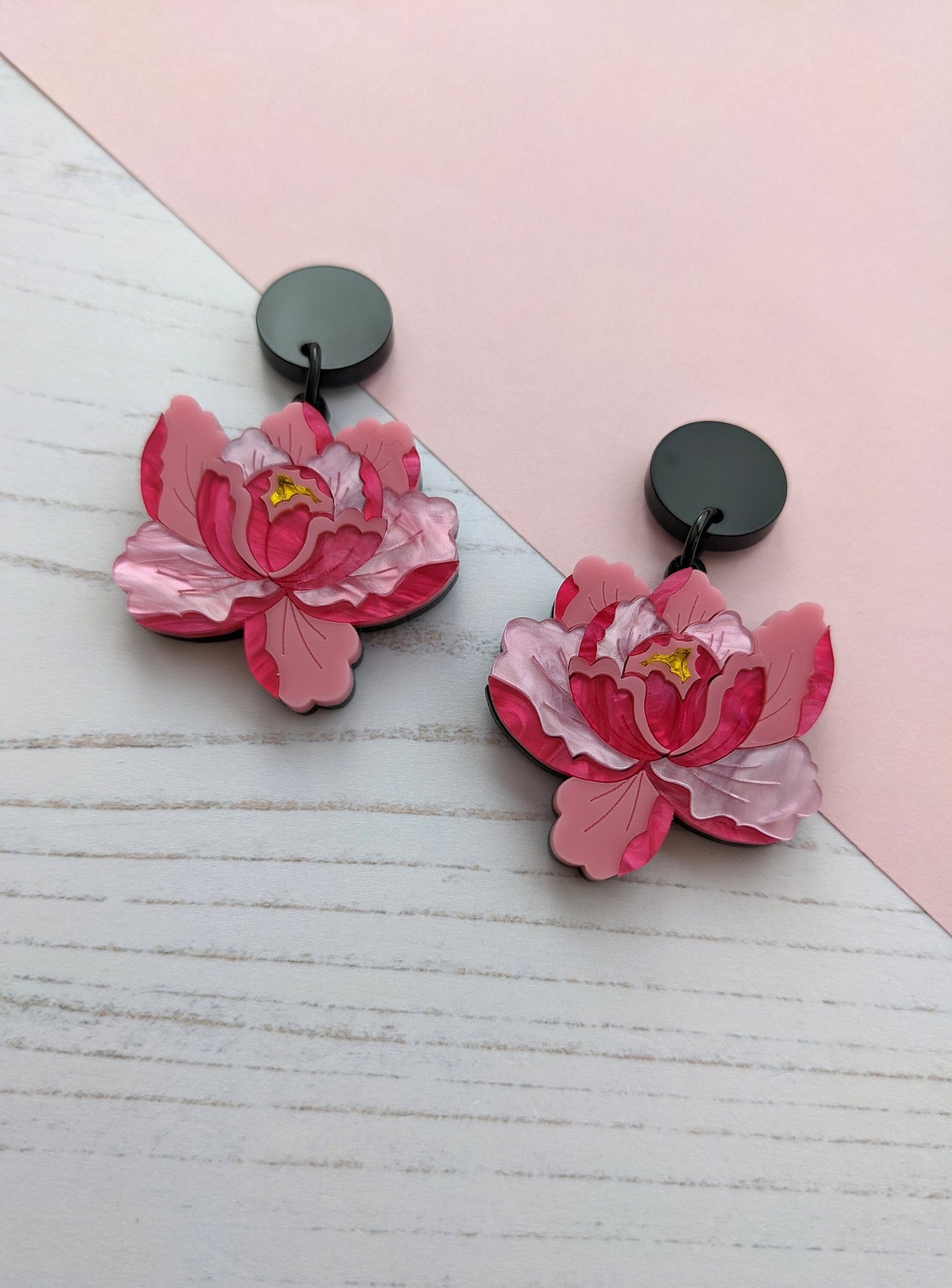 PRE ORDER Peony Dangle, Hoop or Stud Earrings - Bright Pink