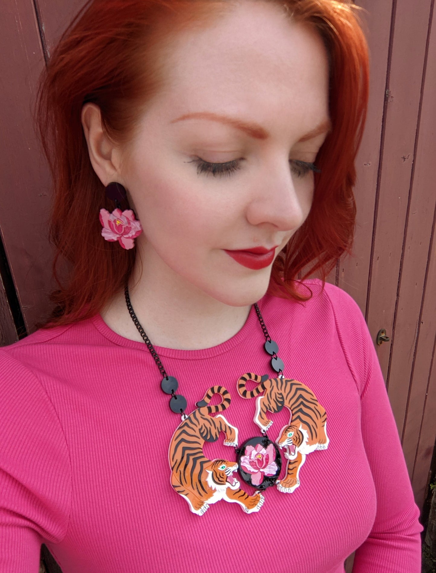 PRE ORDER Peony Dangle, Hoop or Stud Earrings - Bright Pink