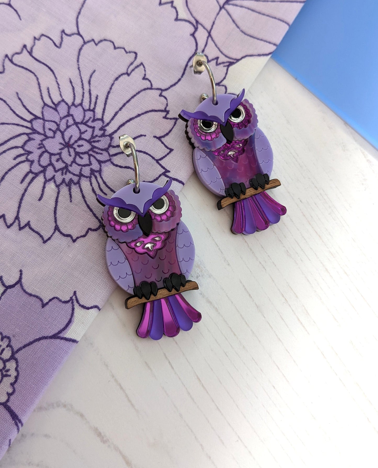 PRE ORDER Owl Hoop Earrings Owls - 'Midnight'