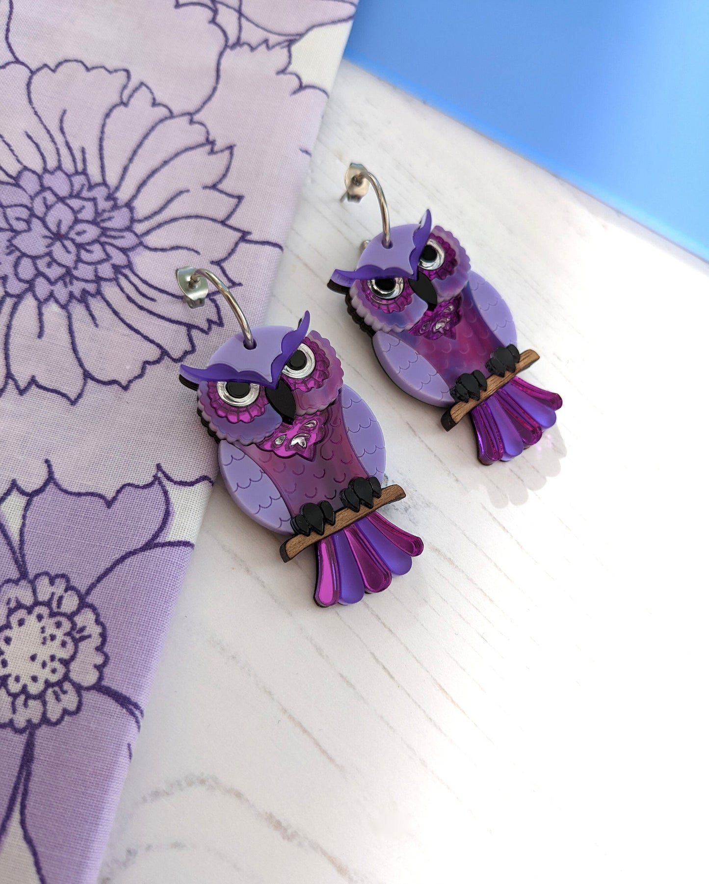 PRE ORDER Owl Hoop Earrings Owls - 'Midnight'