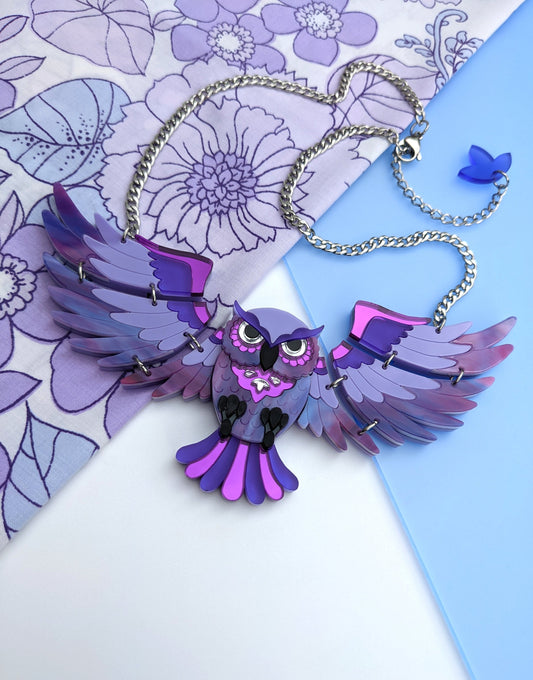 PRE ORDER Statement Owl Necklace - 'Midnight'