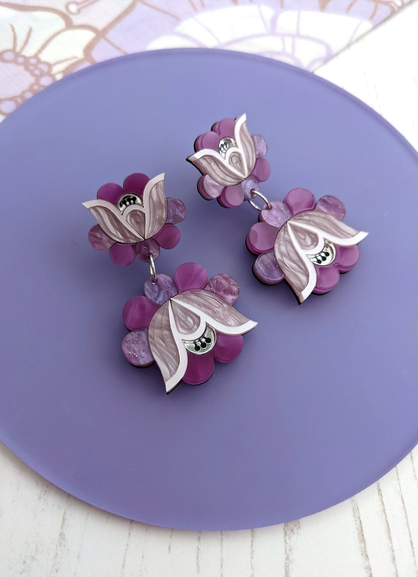 PRE ORDER Mid Folk Floral Earrings - Purple