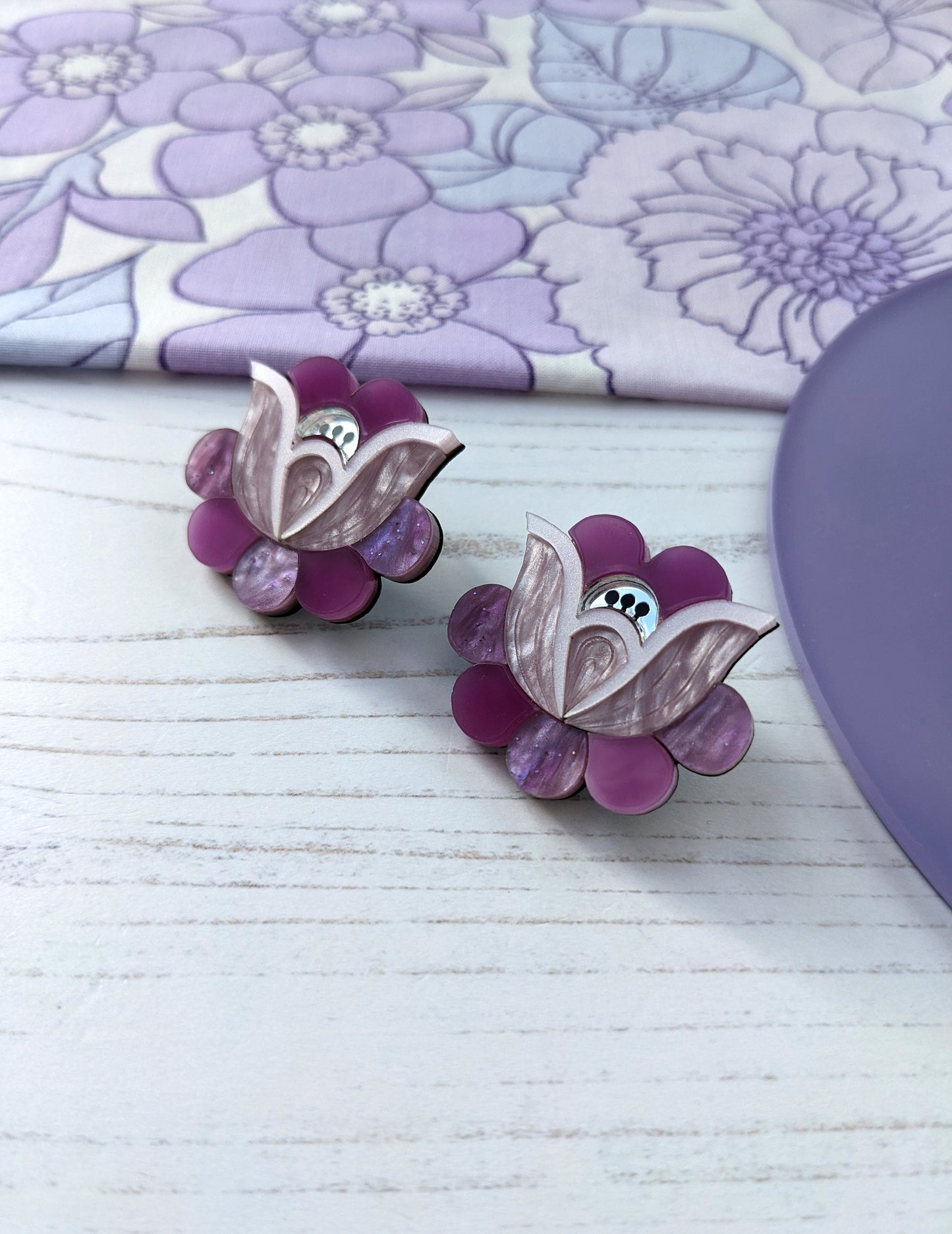 PRE ORDER Folk Floral Stud Earrings - Purple