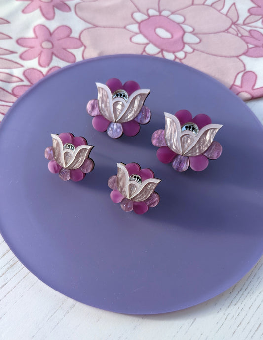 PRE ORDER Folk Floral Stud Earrings - Purple