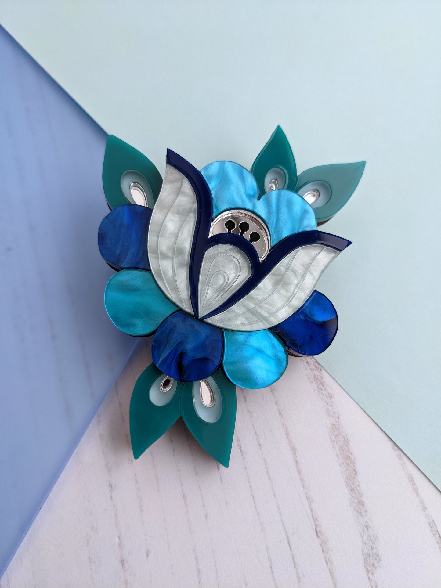 PRE ORDER Folk Floral Brooch - Blue