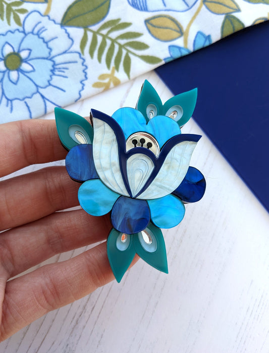 PRE ORDER Folk Floral Brooch - Blue