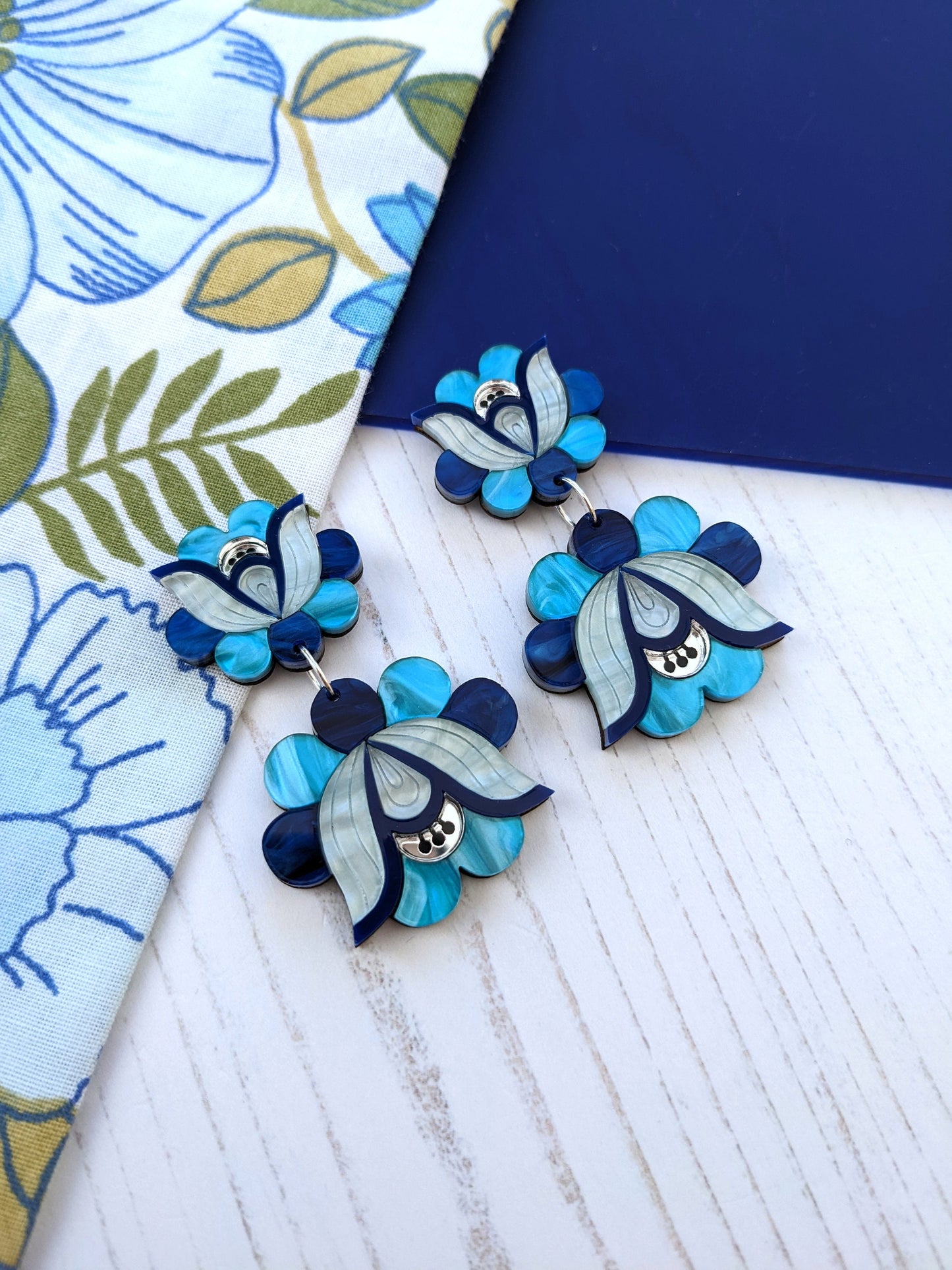 PRE ORDER Mid Folk Floral Earrings - Blue