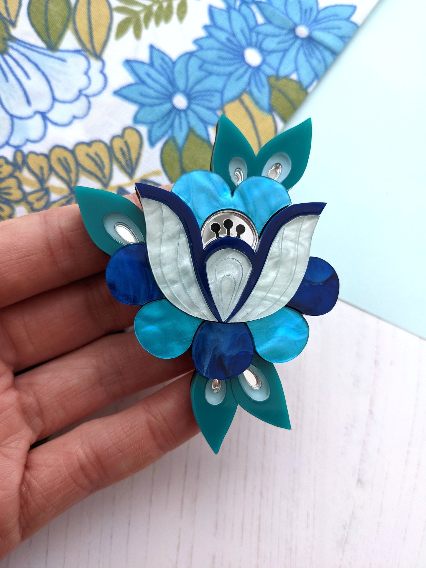 PRE ORDER Folk Floral Brooch - Blue