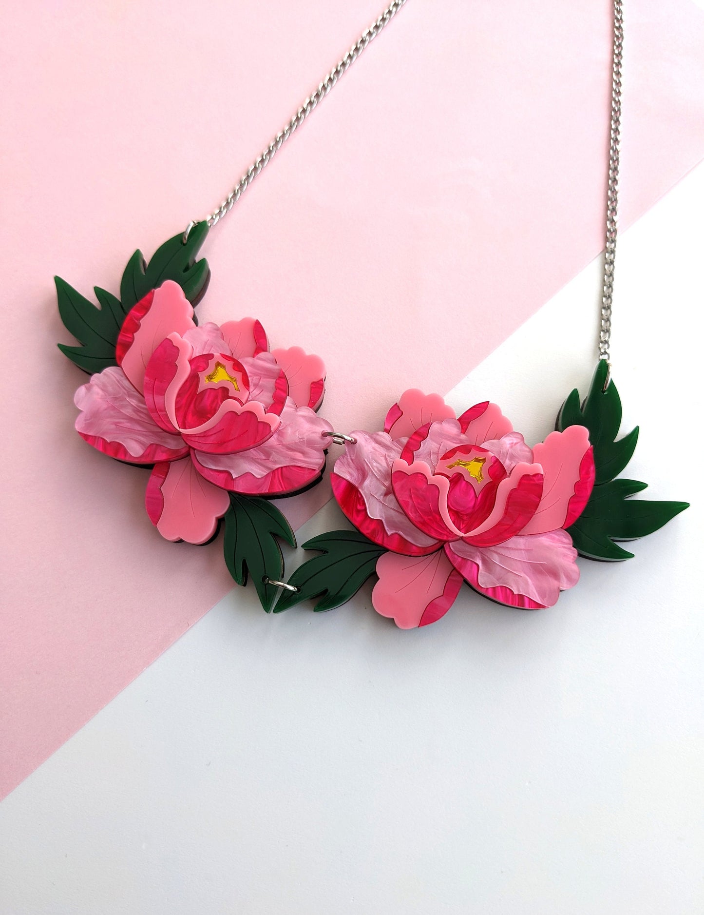 PRE ORDER Statement Peony Necklace - Bright Pink