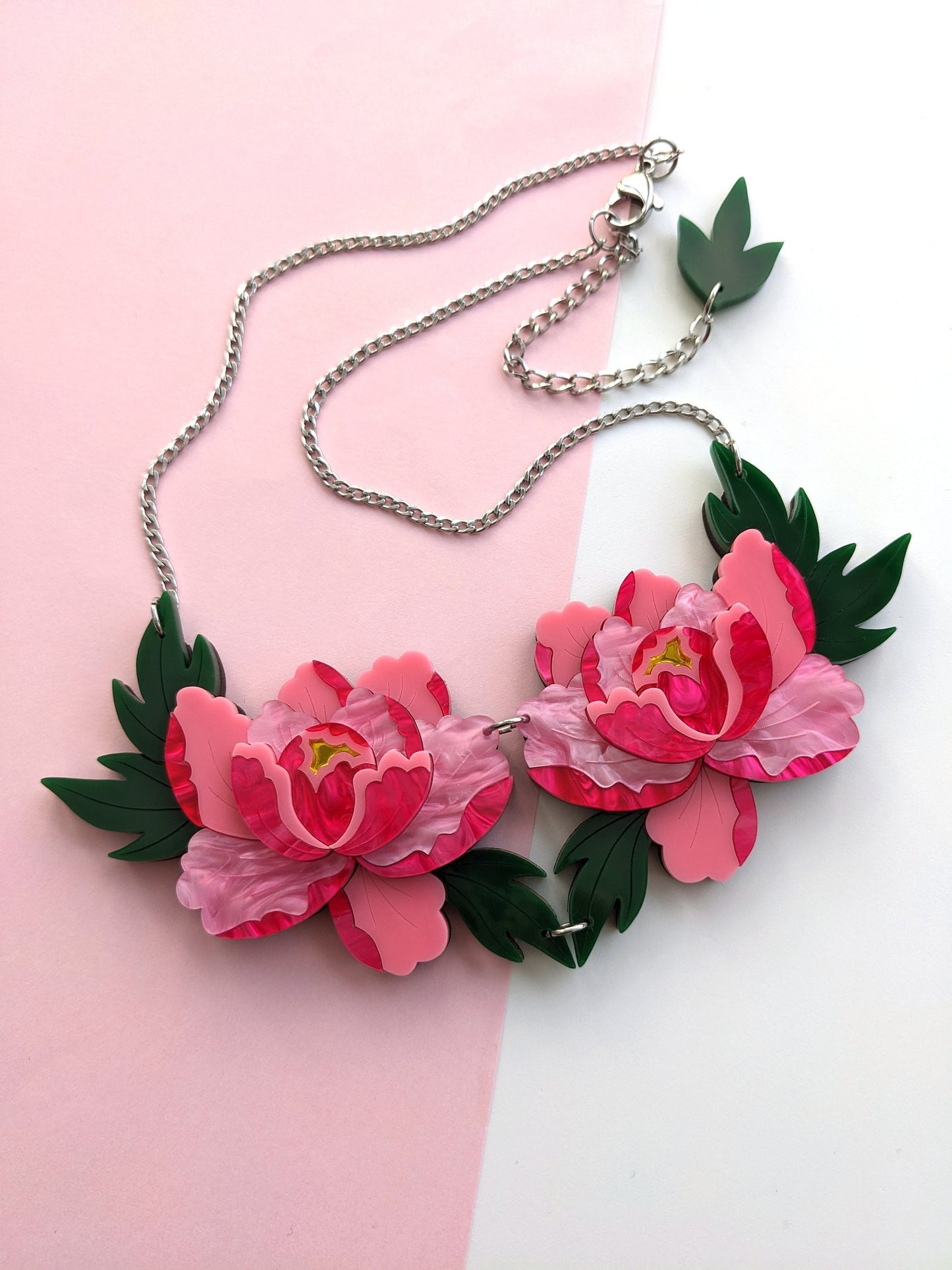 PRE ORDER Statement Peony Necklace - Bright Pink