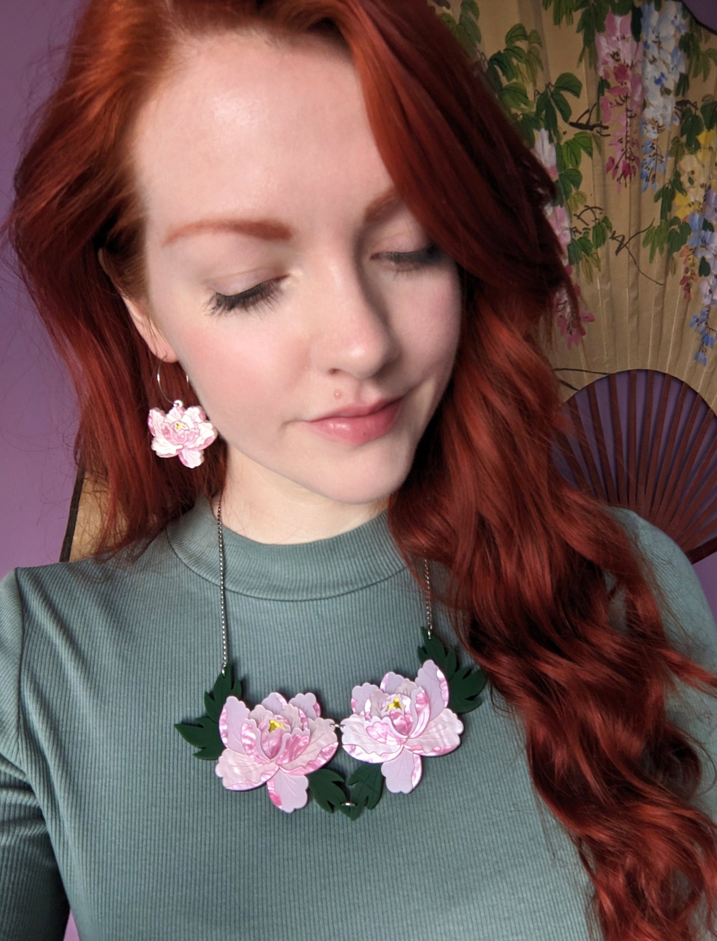 Statement Peony Necklace - Delicate Pink