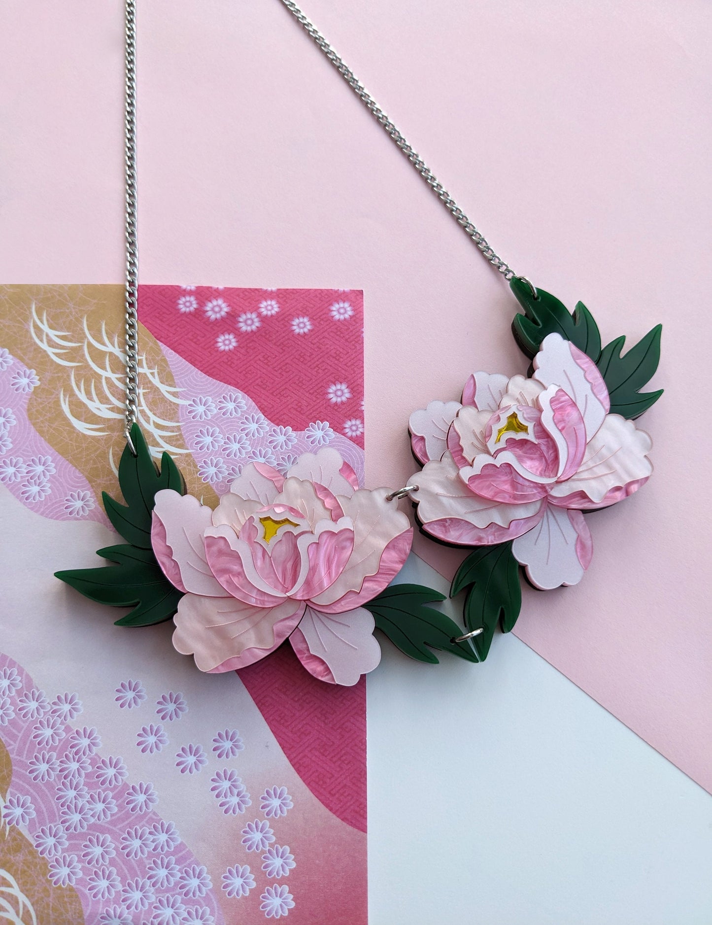 Statement Peony Necklace - Delicate Pink