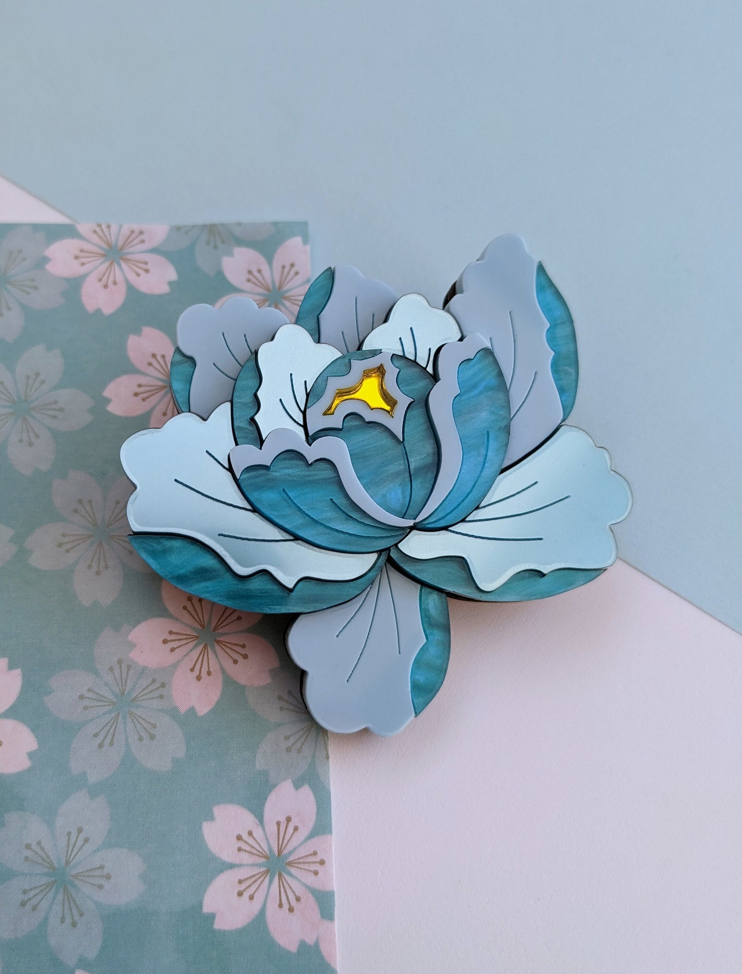 PRE ORDER Peony Brooch - Teal