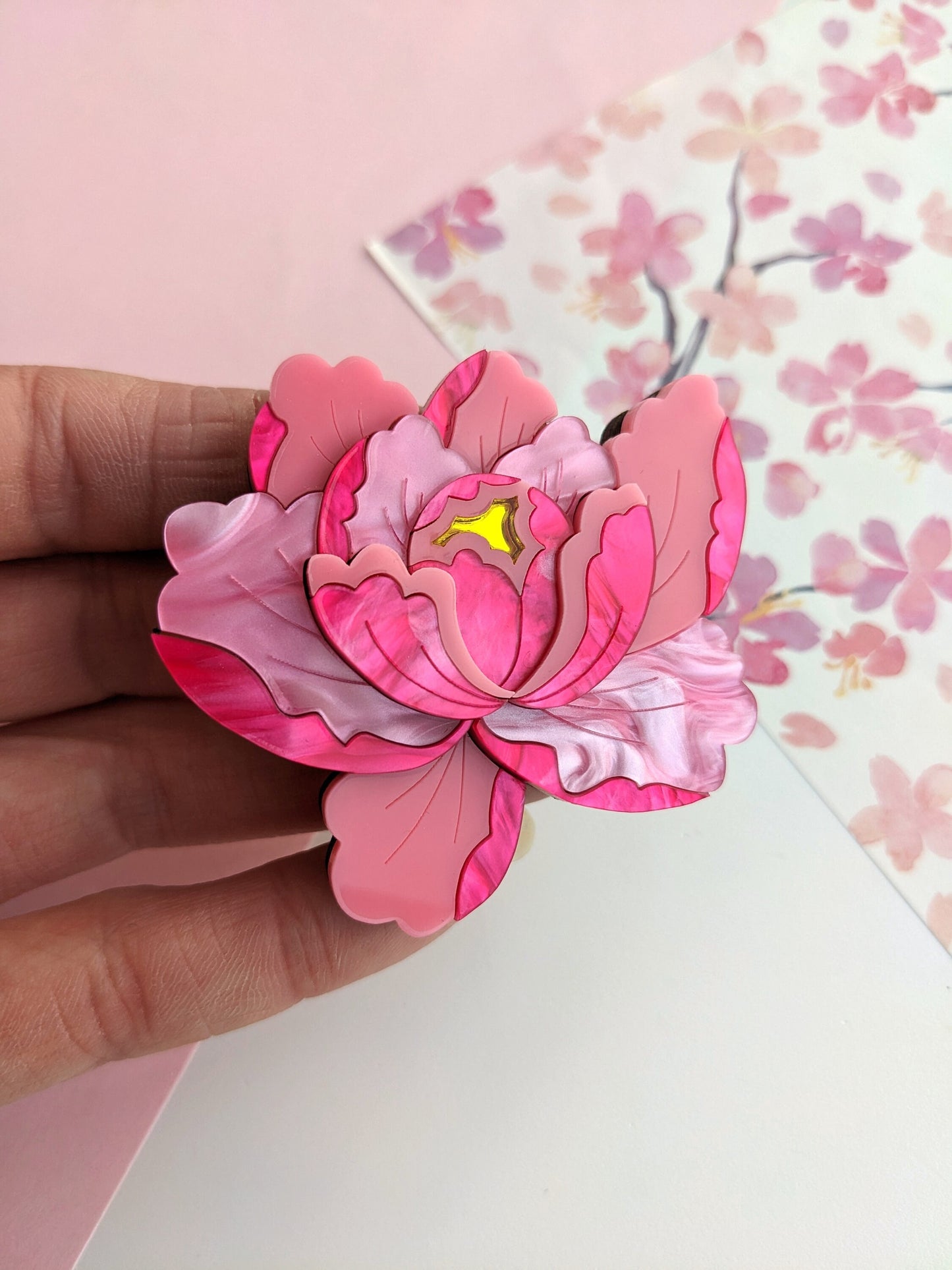 PRE ORDER Peony Brooch - Bright Pink