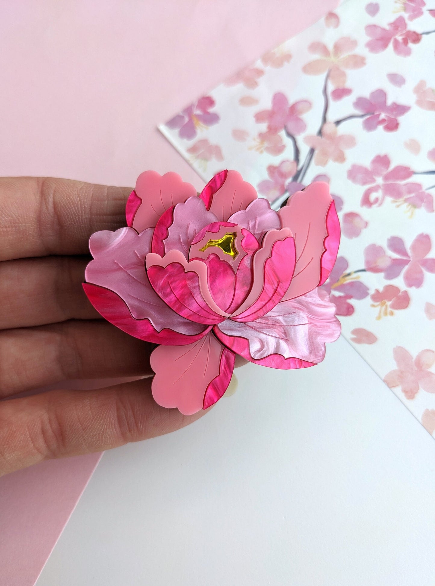 PRE ORDER Peony Brooch - Bright Pink