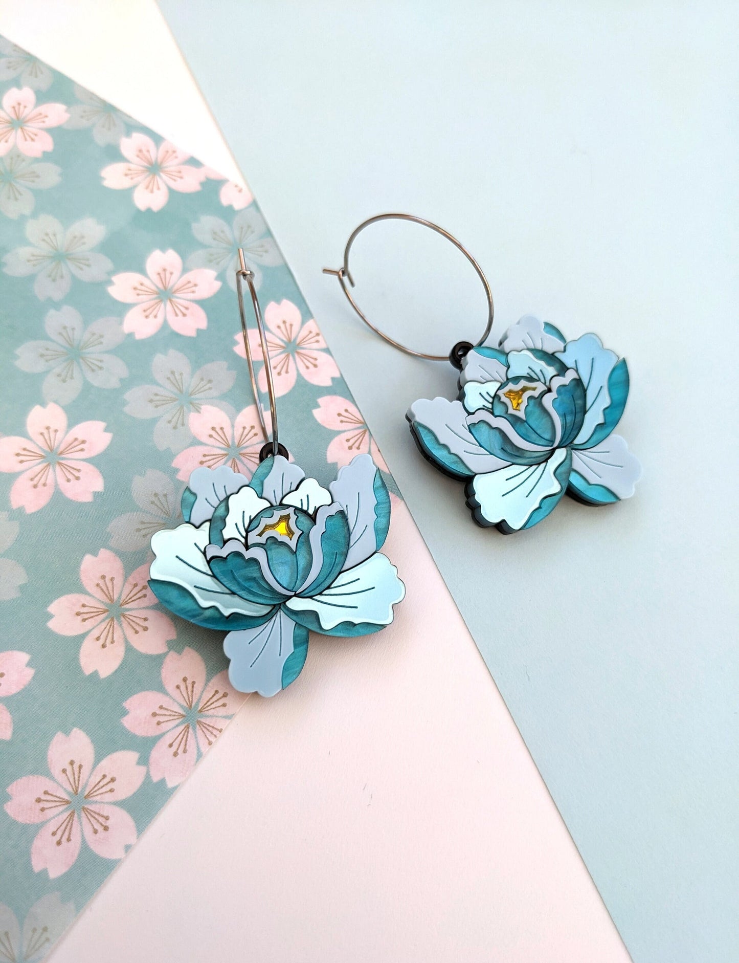 PRE ORDER Peony Dangle, hoop or Stud Earrings - Teal