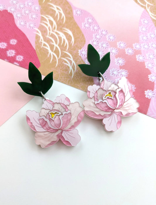 PRE ORDER Peony Dangle or Hoop Earrings - Delicate Pink