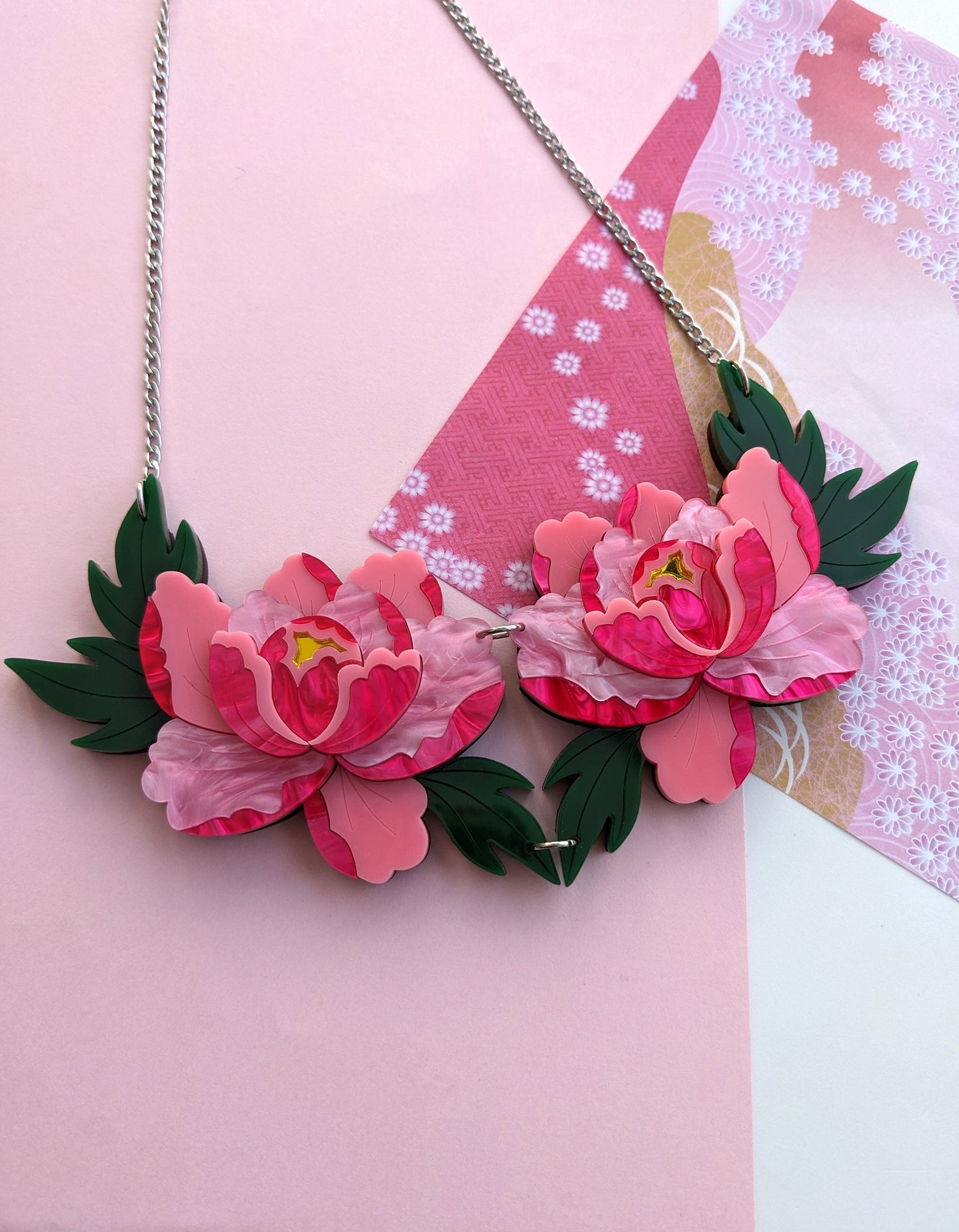 PRE ORDER Statement Peony Necklace - Bright Pink