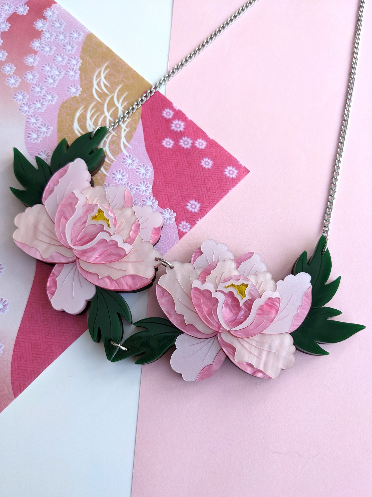 Statement Peony Necklace - Delicate Pink