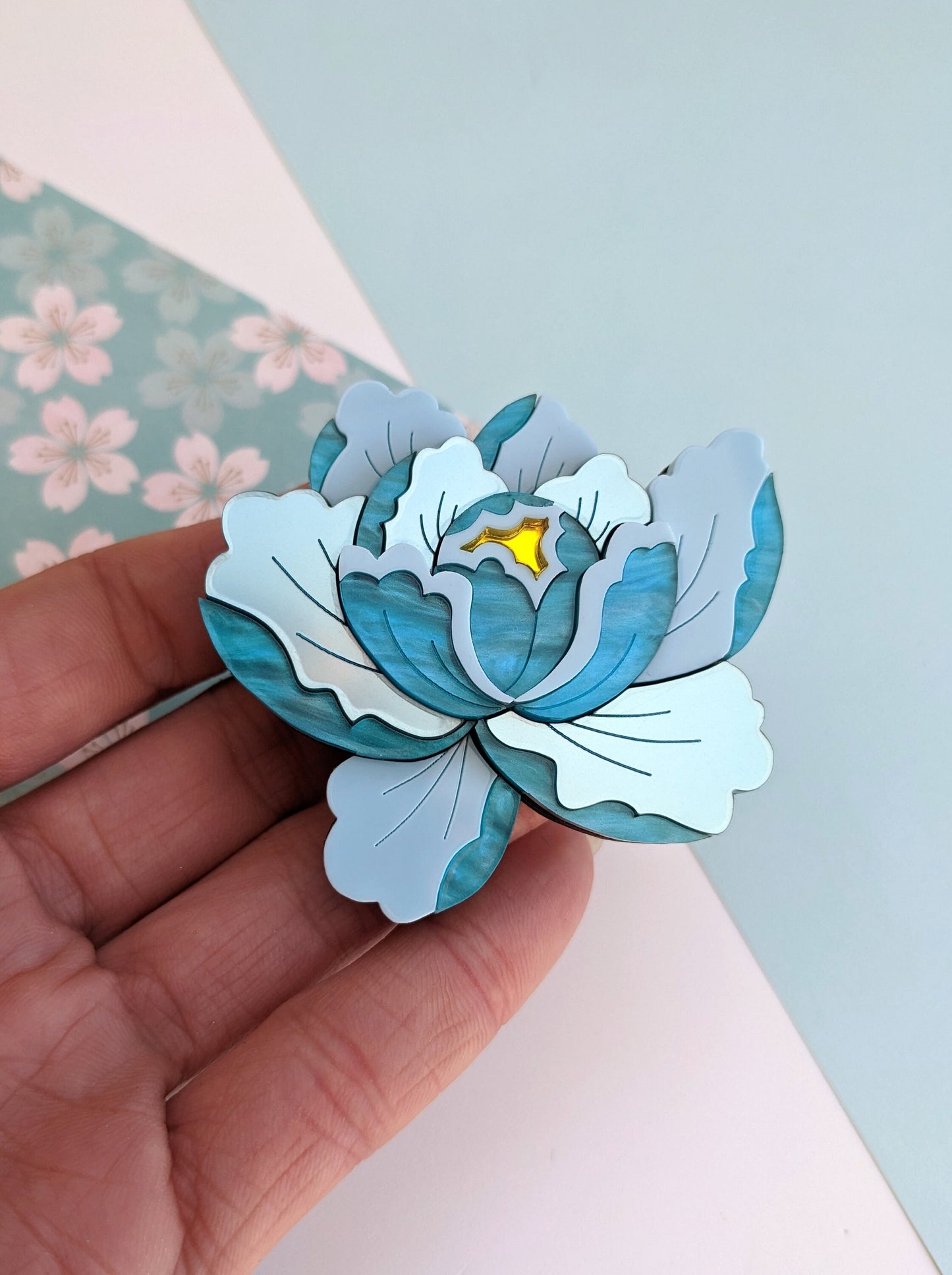 PRE ORDER Peony Brooch - Teal