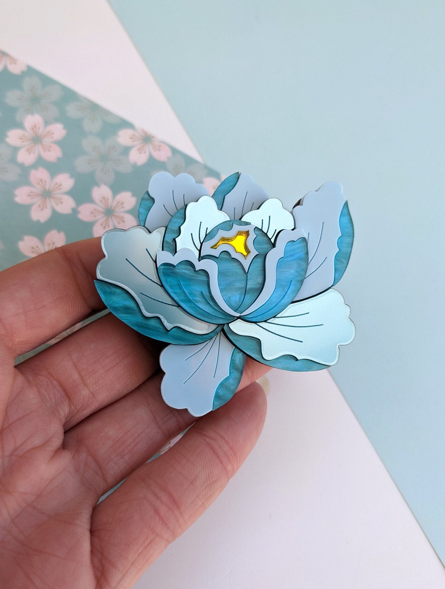 PRE ORDER Peony Brooch - Teal