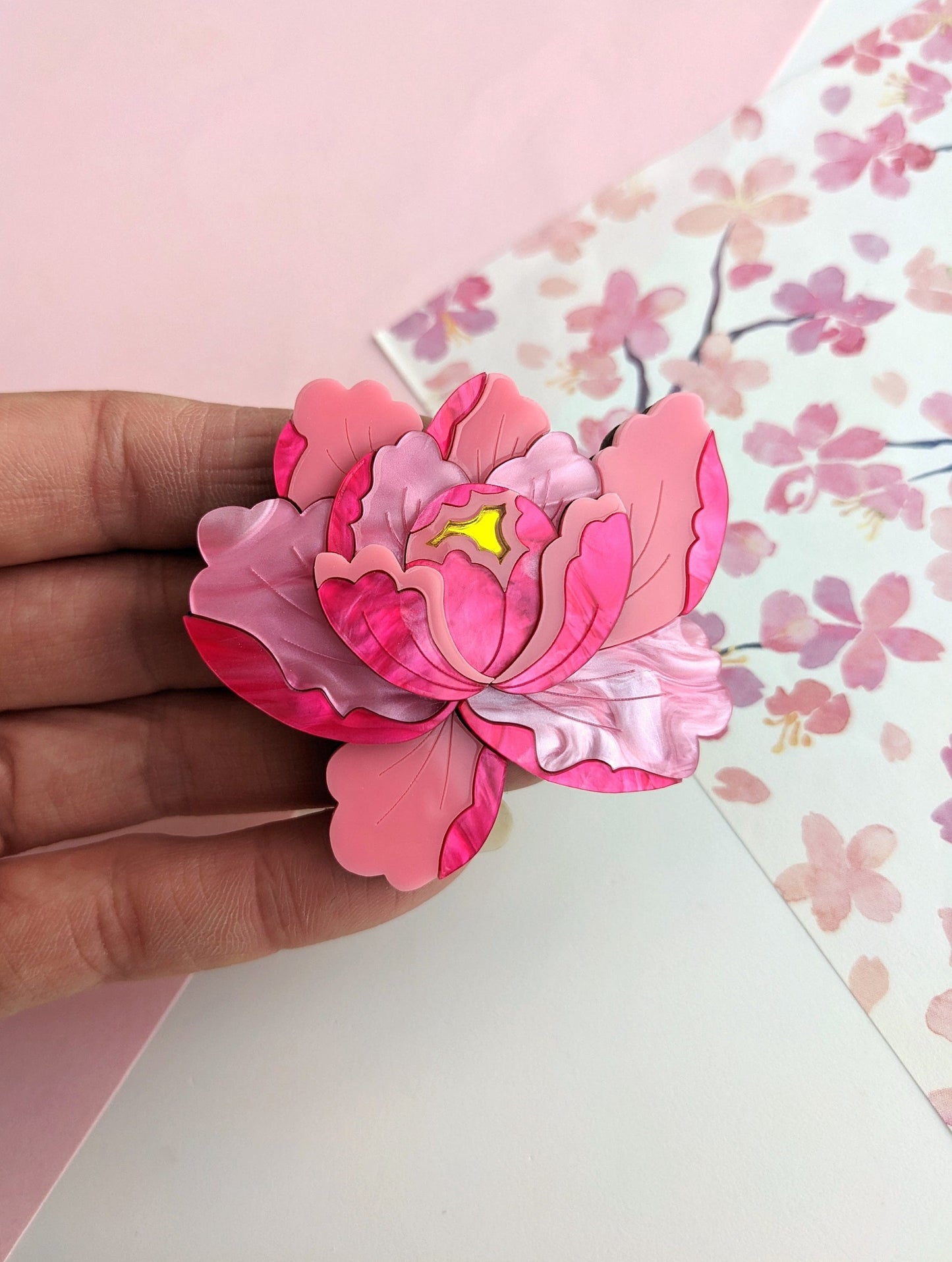 PRE ORDER Peony Brooch - Bright Pink