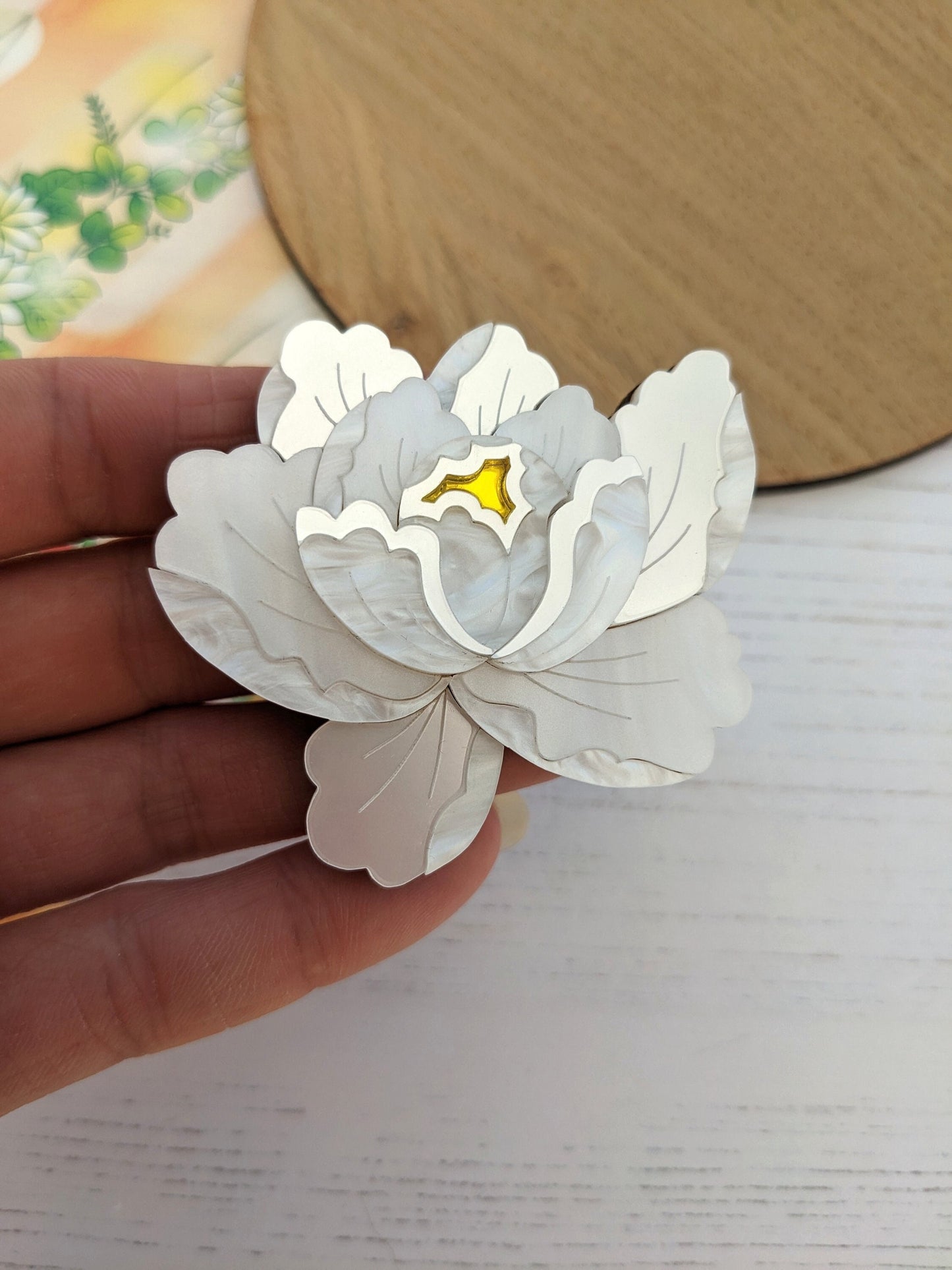 PRE ORDER Peony Brooch - White