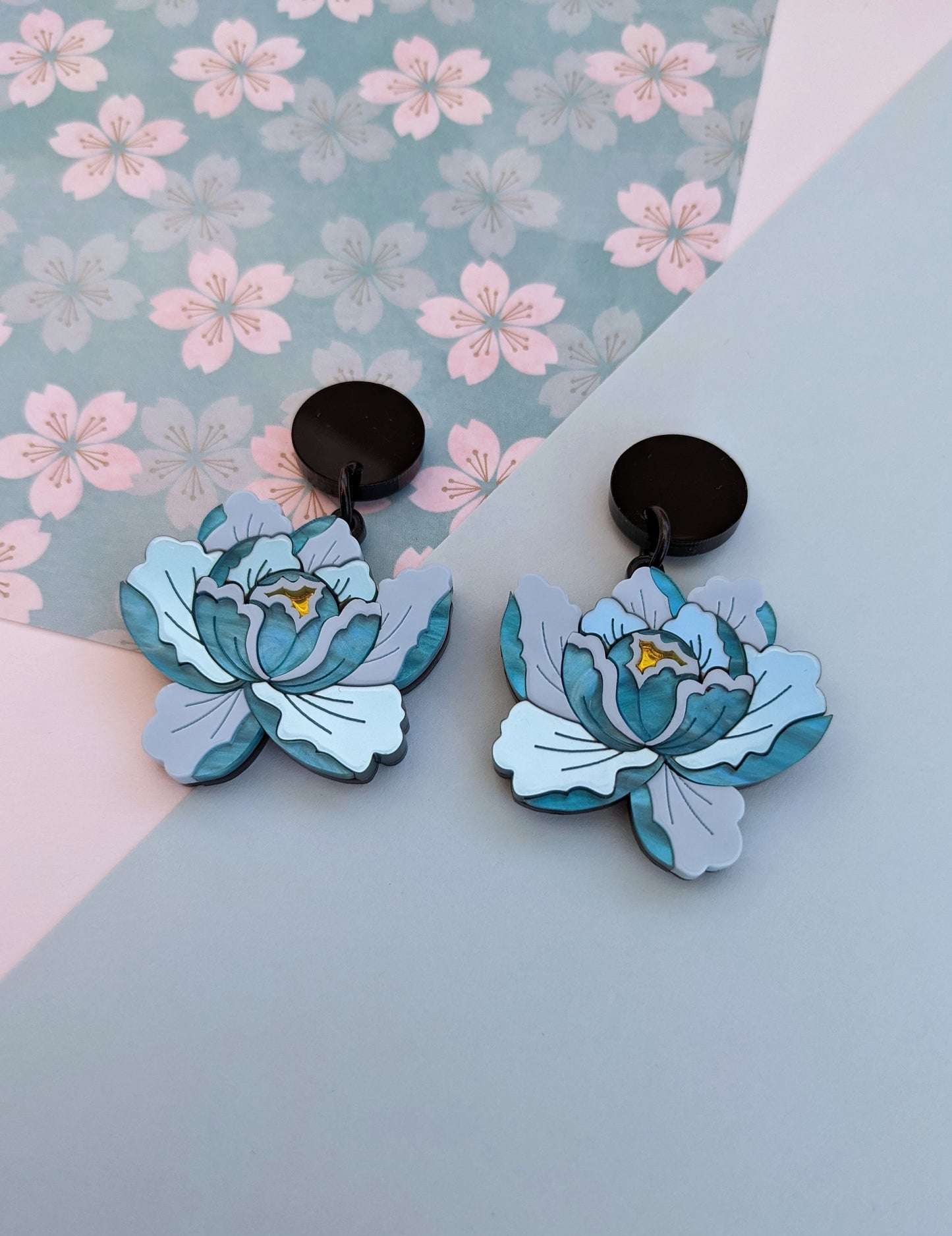 PRE ORDER Peony Dangle, hoop or Stud Earrings - Teal