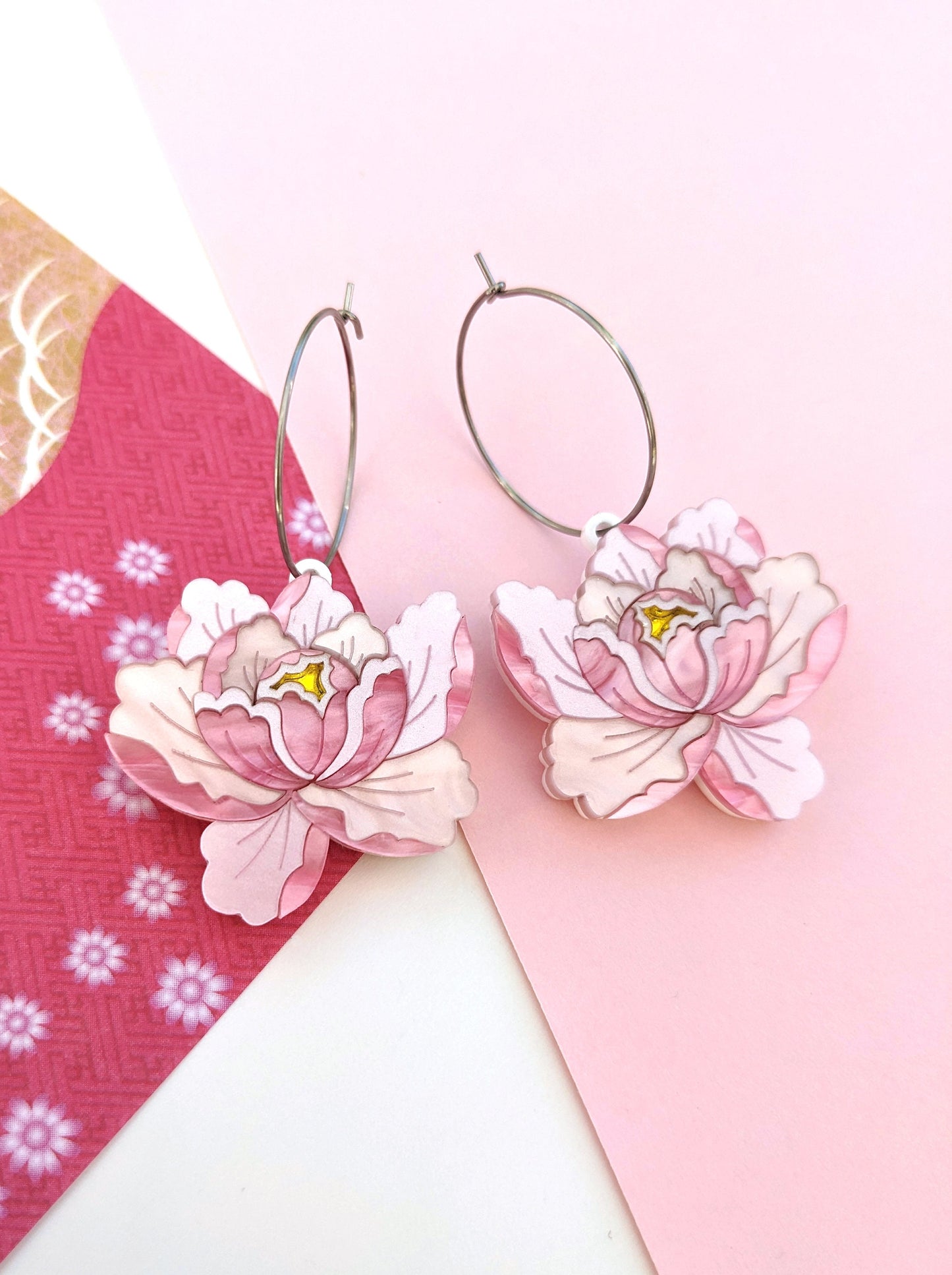 PRE ORDER Peony Dangle or Hoop Earrings - Delicate Pink